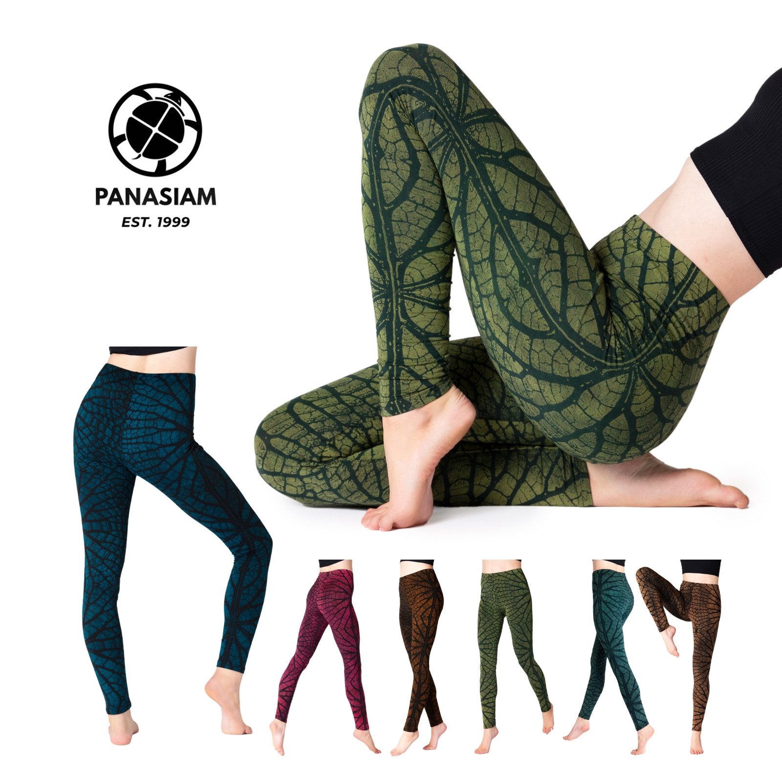 Leggings Unikat Batik Leggings modern mit Blattmuster elastische Stretch-Hose