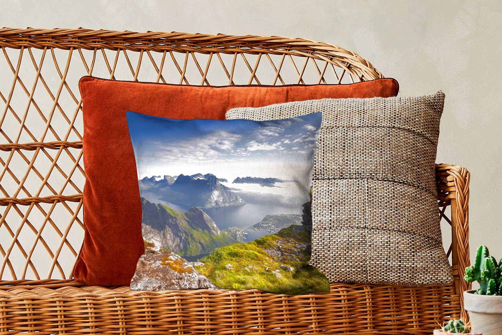 für Sonnenaufgang MuchoWow Dekokissen Sofakissen Schlafzimmer, Füllung mit Zierkissen Wohzimmer, Norwegen, Deko, in