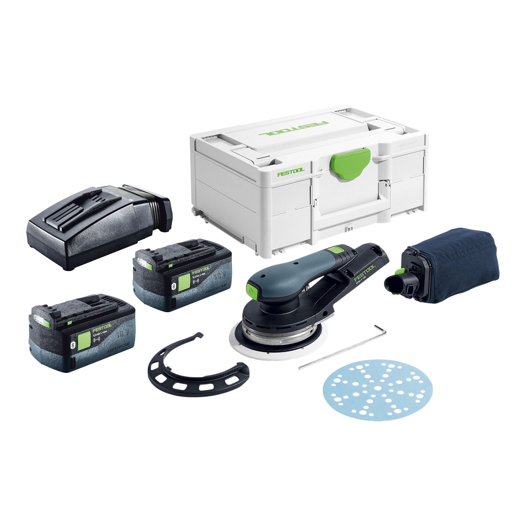 FESTOOL Exzenterschleifer ETSC 2 150-Basic 18 V 150 mm + 2x Akku 5,0 Ah + Ladegerät + Systainer