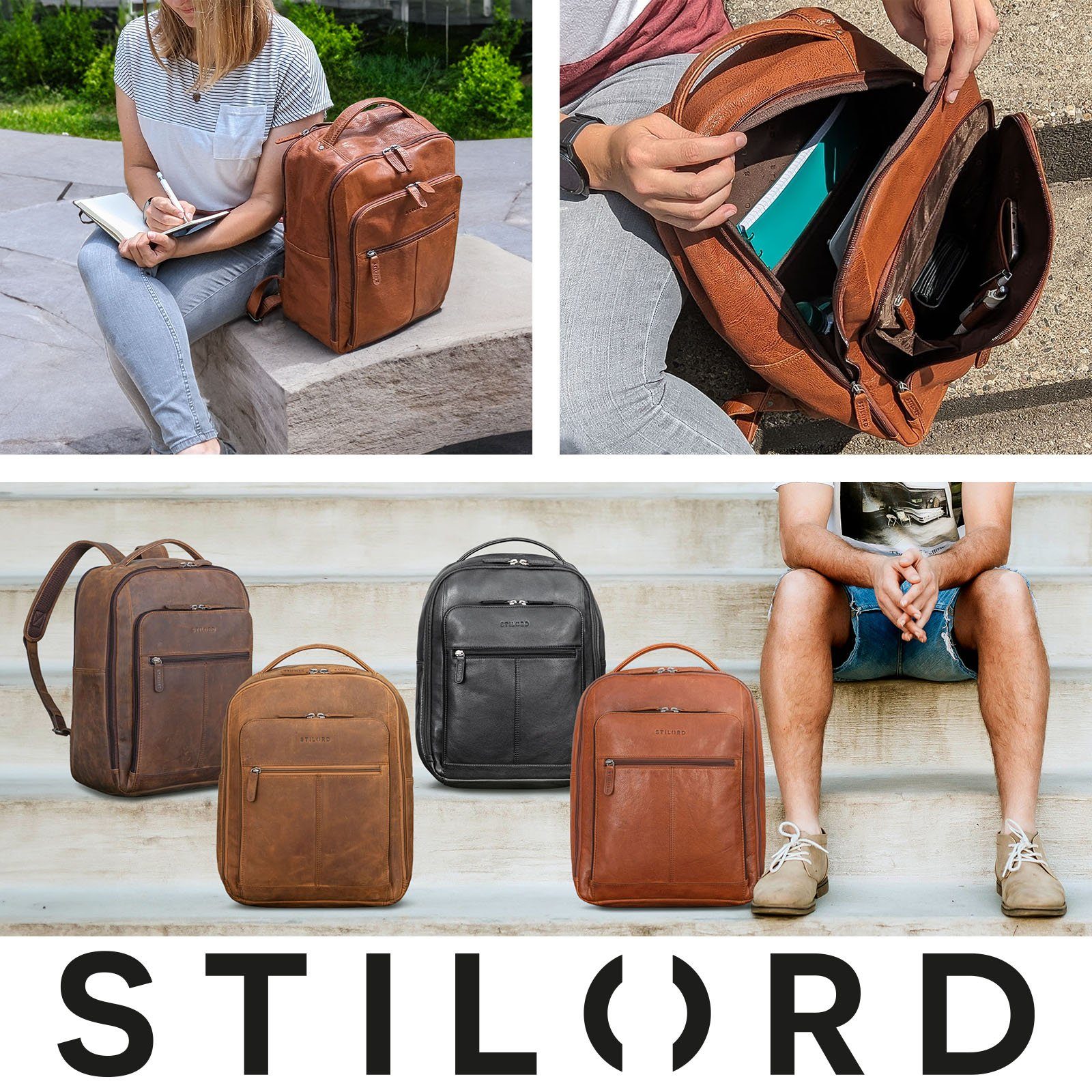 STILORD Notebook-Rucksack "Gordon" Geschmackvoller Rucksack Leder Herren und Damen