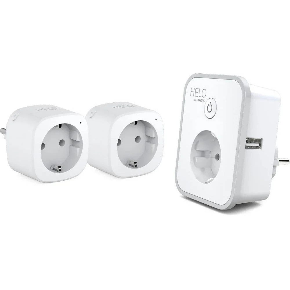 Strong Schalter Strong HELO 3er Set WLAN Steckdosen 2 WiFi 1 USB App Steuerung (Einzelsteckdose), Kabellos