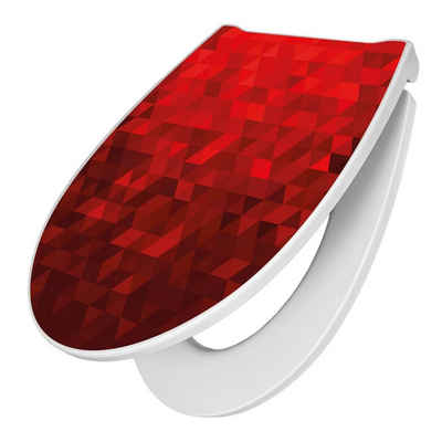 banjado WC-Sitz Motiv Dreiecke Rot (umweltfreundliches Material & Take-Off Technologie, Softclose Absenkautomatik), 45 x 38,4 x 4,2cm