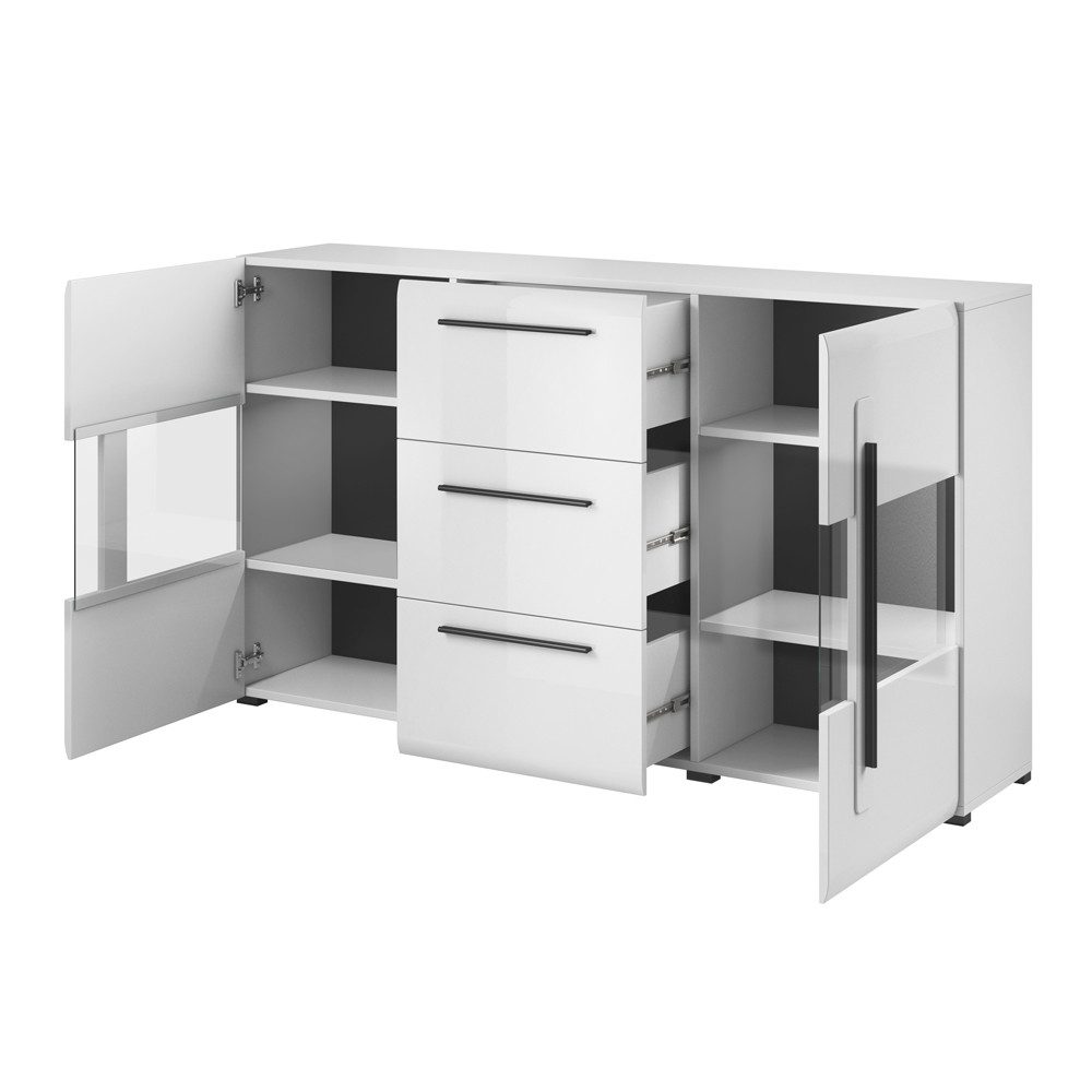 Lomadox Sideboard TURDA-83, weiß Hochglanz modern mit Absetzungen in schwar günstig online kaufen