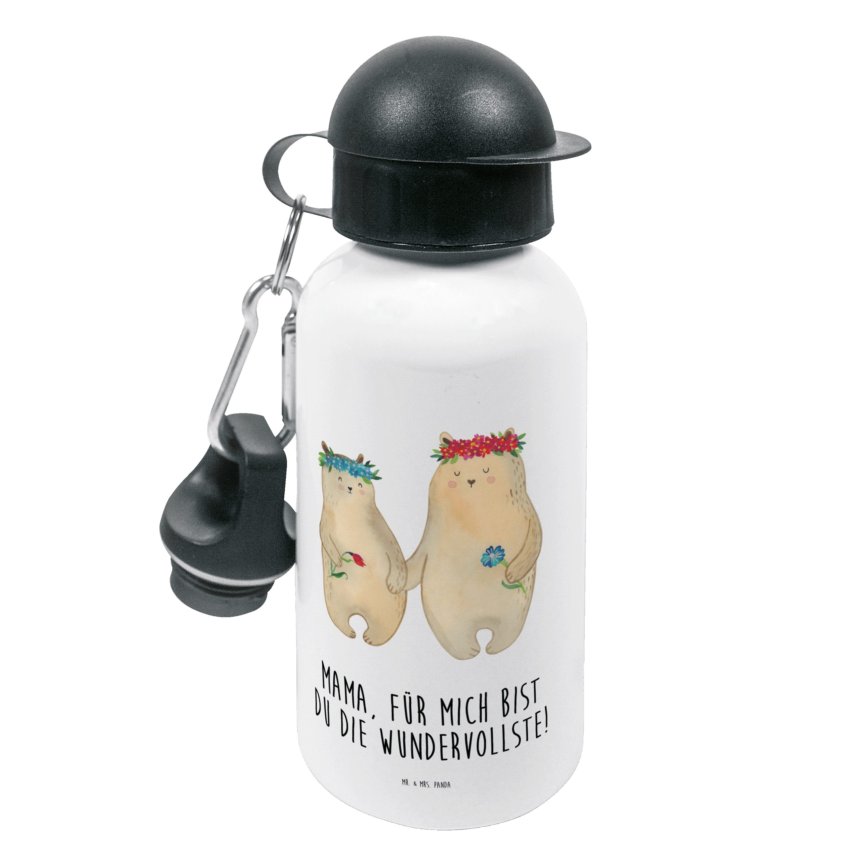 Mr. & Mrs. Panda Trinkflasche Bären mit Blumenkranz - Weiß - Geschenk, Geschenk Mama. Muttertag, Va