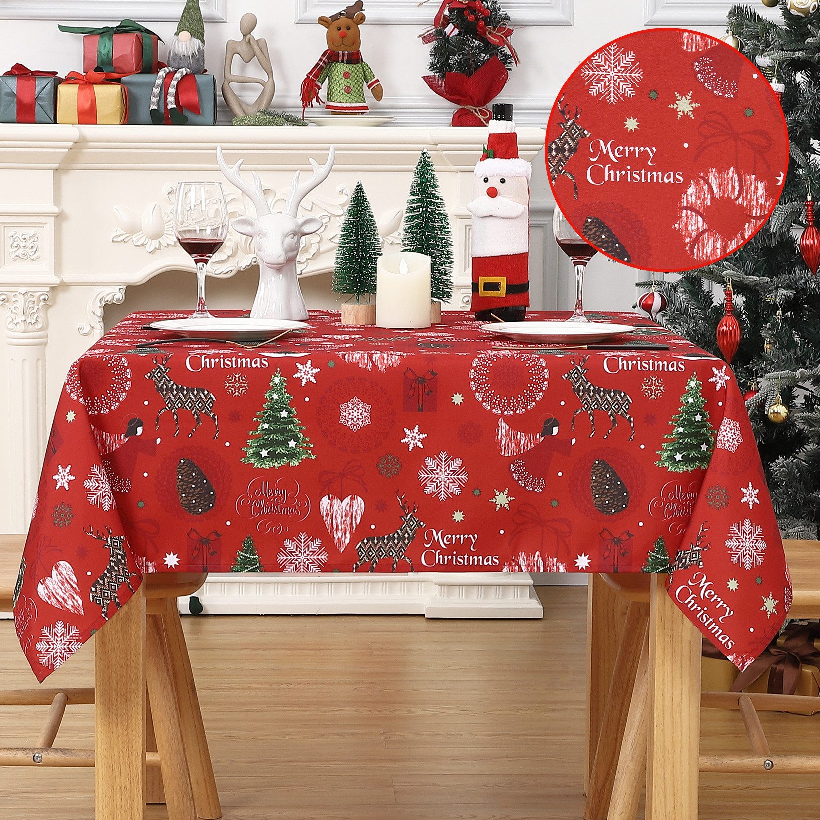 GarveeMore Tischdecke Wasserfeste Tischdecke aus Canvas mit Weihnachtsreind günstig online kaufen