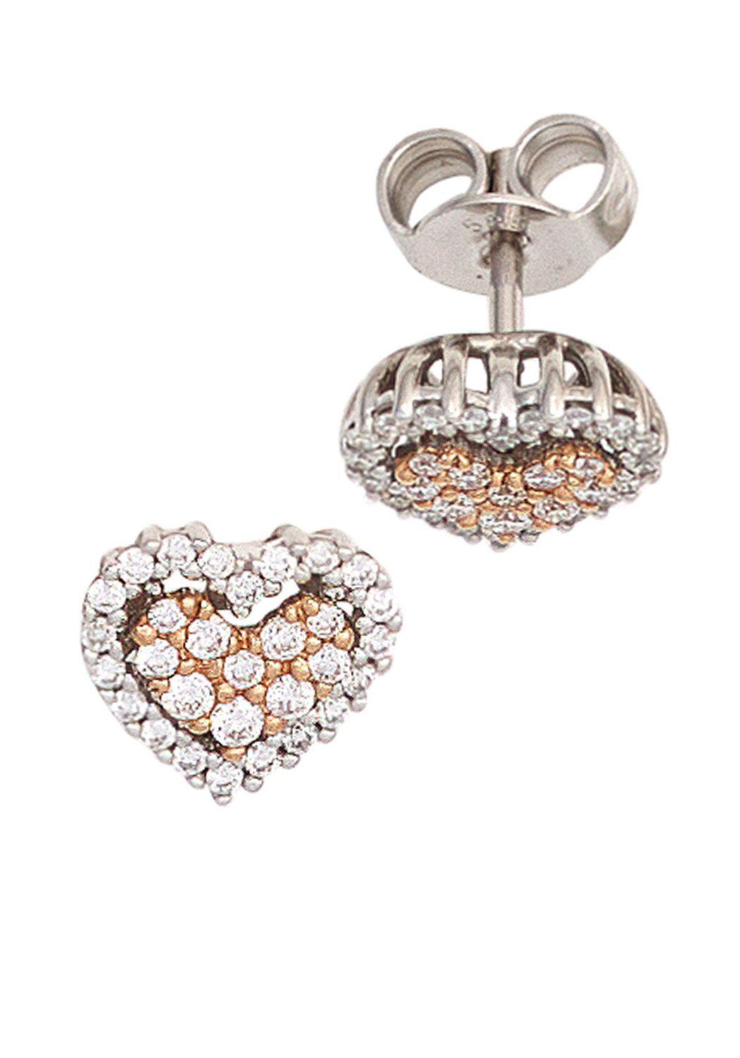 Diamanten, Weißgold Ohrstecker 60 Paar mit JOBO Herz-Ohrringe Roségold 585
