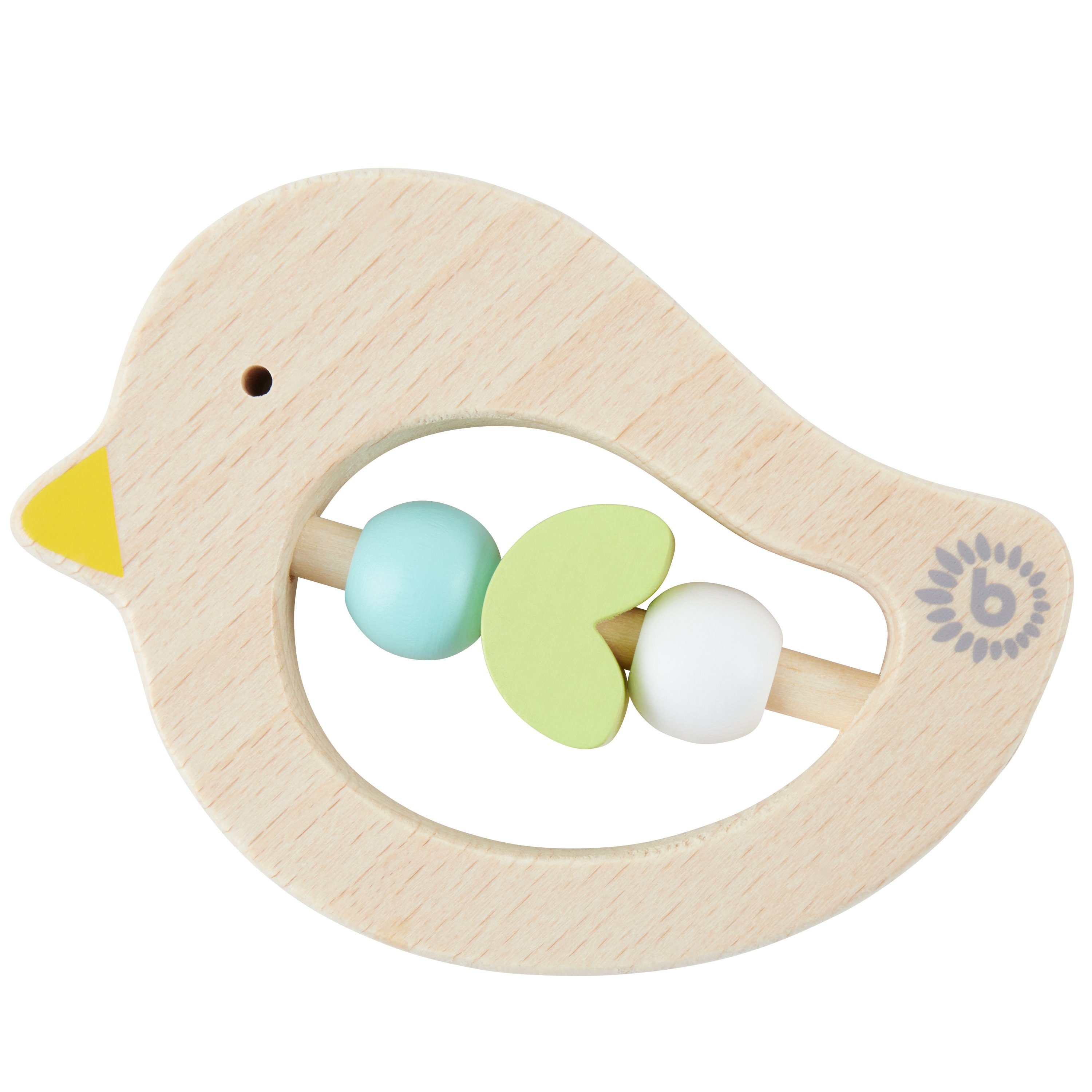 BIECO Beißring Bieco Vogel Beißring Baby aus Holz,10 cm Ab 0 Monate Greifling Baby Holz mit Grünen Holzperlen Beissring für Baby zum Zahnen Baby Zahnungshilfe Holztiere süßer Beißring Holz Perlen