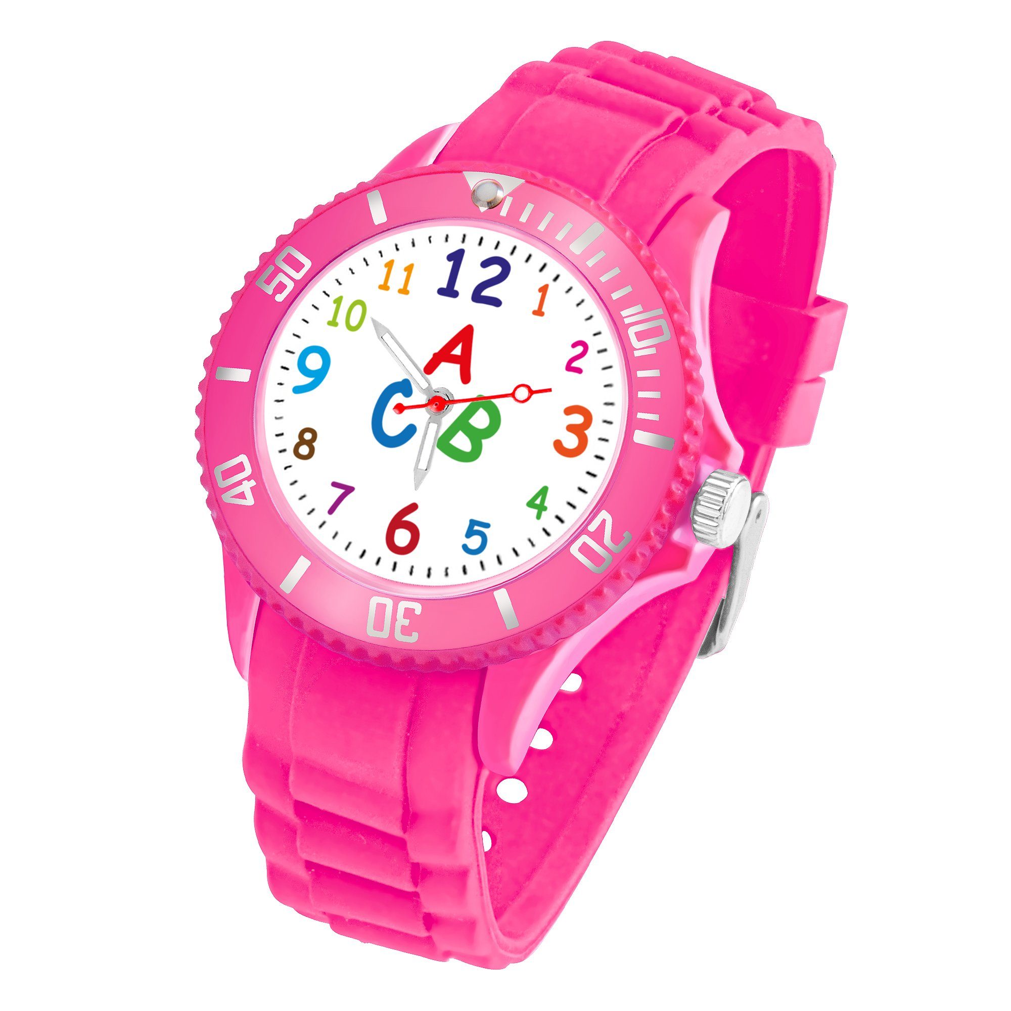 Taffstyle Quarzuhr Kinder Armbanduhr Silikon Lernuhr Zahlen Uhr Bunt, Bunte ABC Silikonuhr Farbige Sportuhr Kinderuhr 34mm Analog Quarz Pink