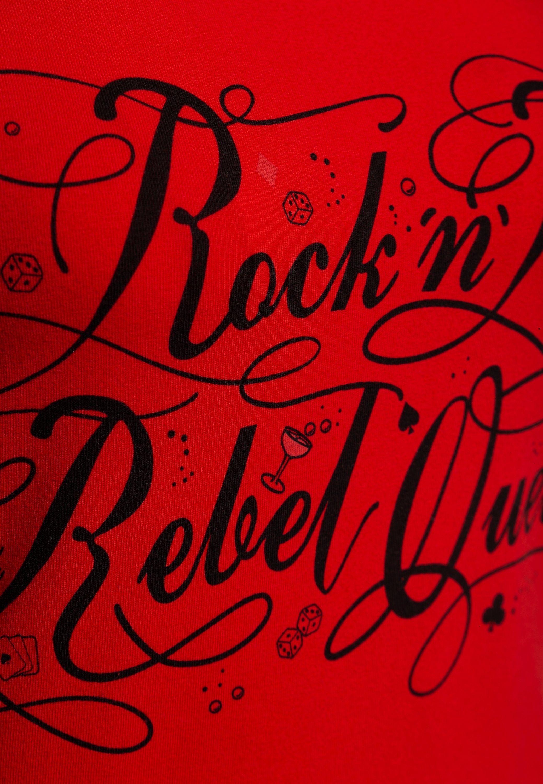 Rebel QueenKerosin mit Vintage Print Queen Front Statement rot Print-Shirt Rock'n'Roll (1-tlg)