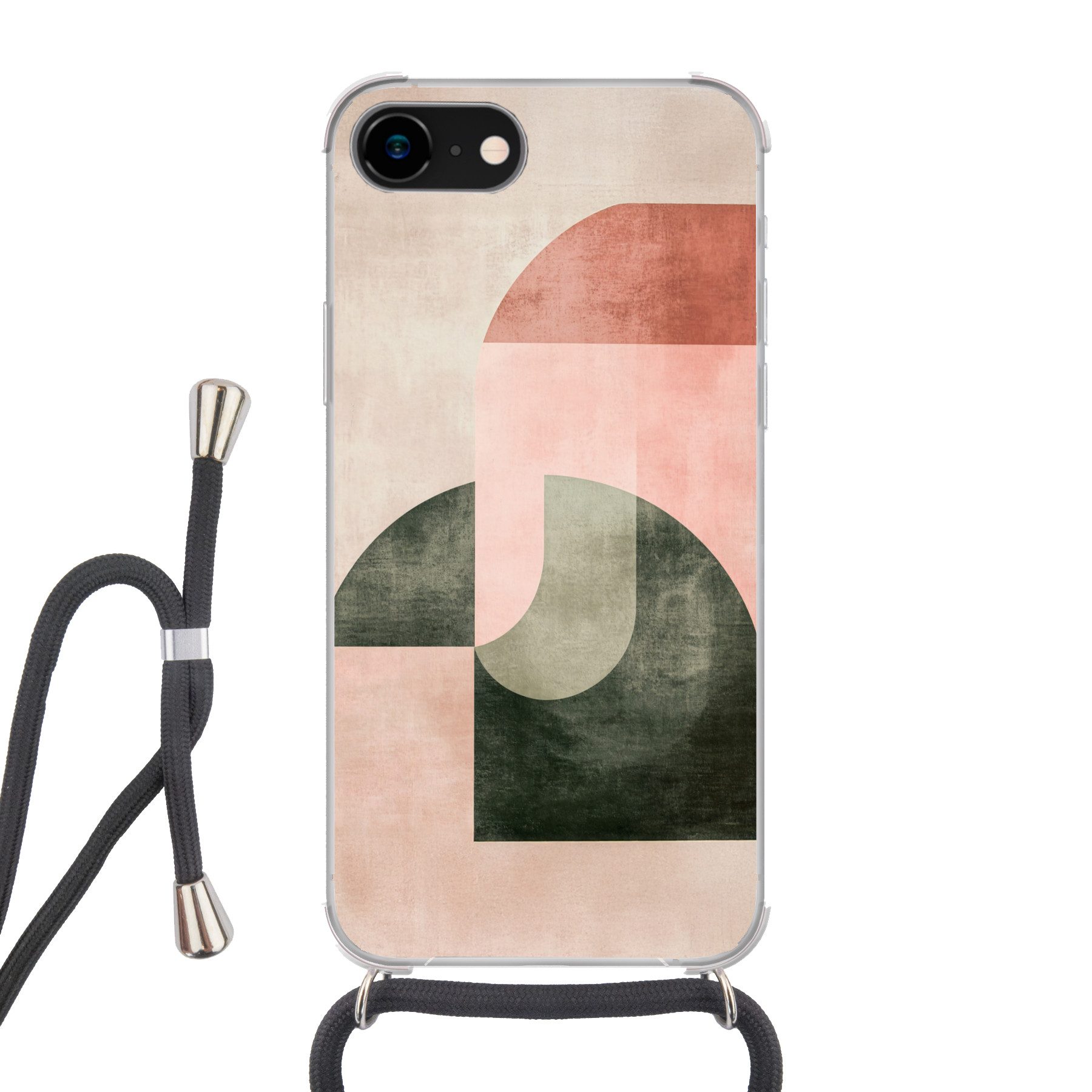 MuchoWow Handyhülle für Apple iPhone 8 Kreis - Abstrakt - Rosa, Tragbare Handyhüllen mit Kette zum umhängen, Handykette Handyband