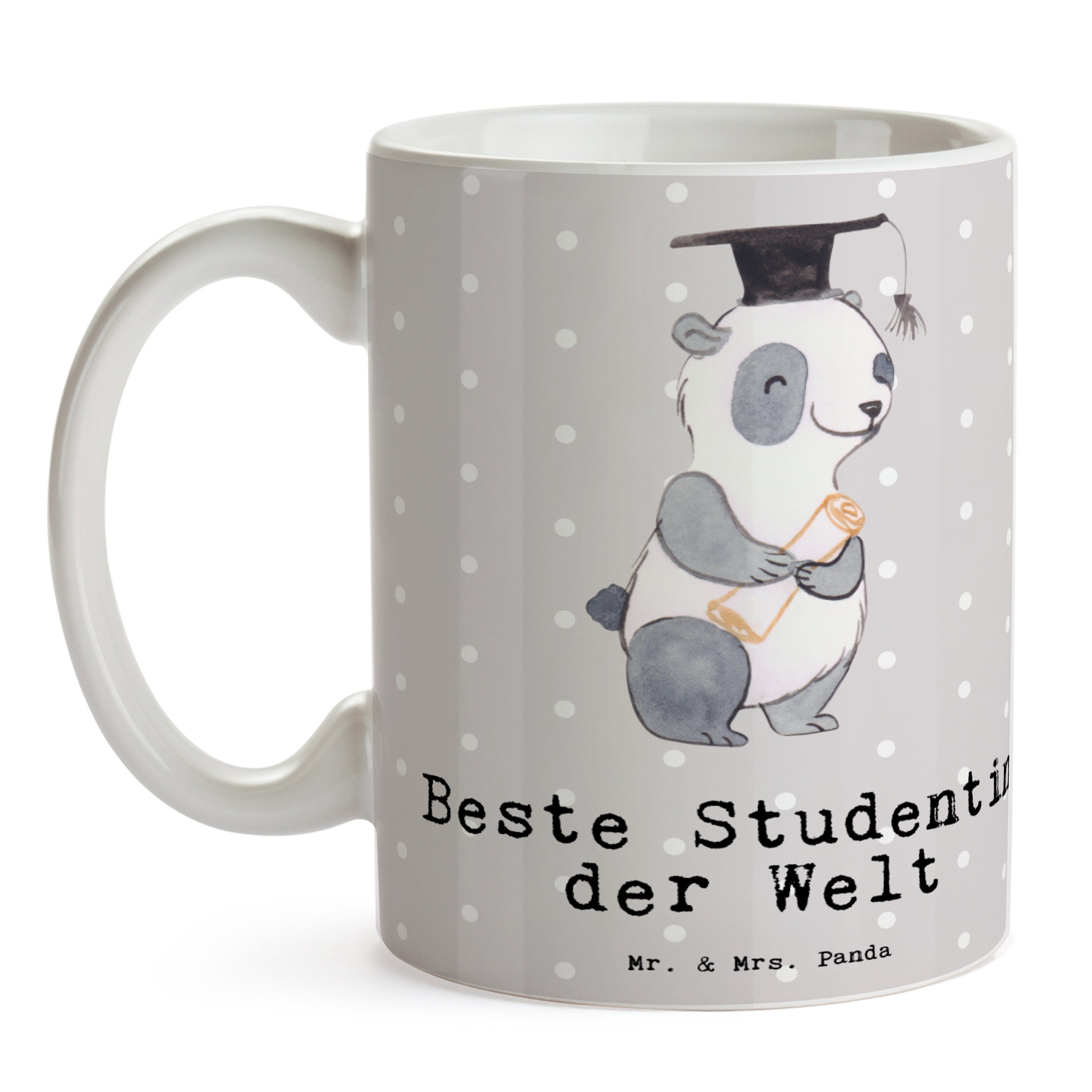 Panda Mrs. Geschenk, & - Beste der Mr. Welt Keramik Studentin - Pastell Tasse Panda Studenten, Grau