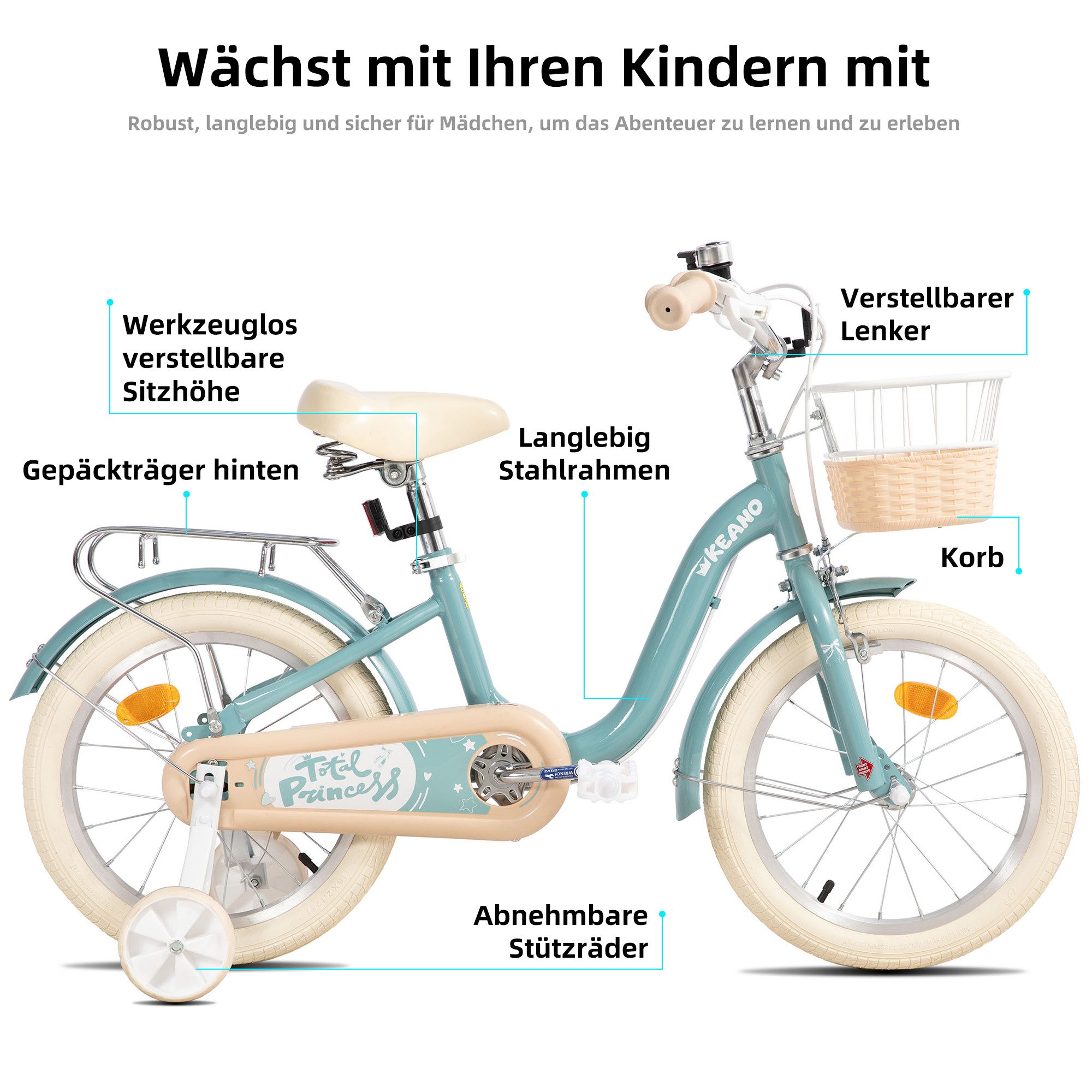 JOYSTAR Kinderfahrrad 16/20 Zoll Fahrräder für Mädchen Geeignet 4-10 Jahren, mit Korb, Kotflügel, Kettenschutz, Gepäckträger und Stützrädern