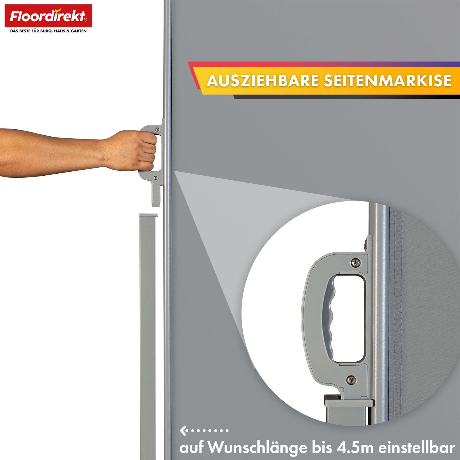 Floordirekt Seitenmarkise aus Aluminium Sichtschutz & Sonnenschutz für Balkon, Terrasse & Garten (140x300 cm) UV-beständig, hohe Stabilität, witterungsbeständig – Bild 3 von 5