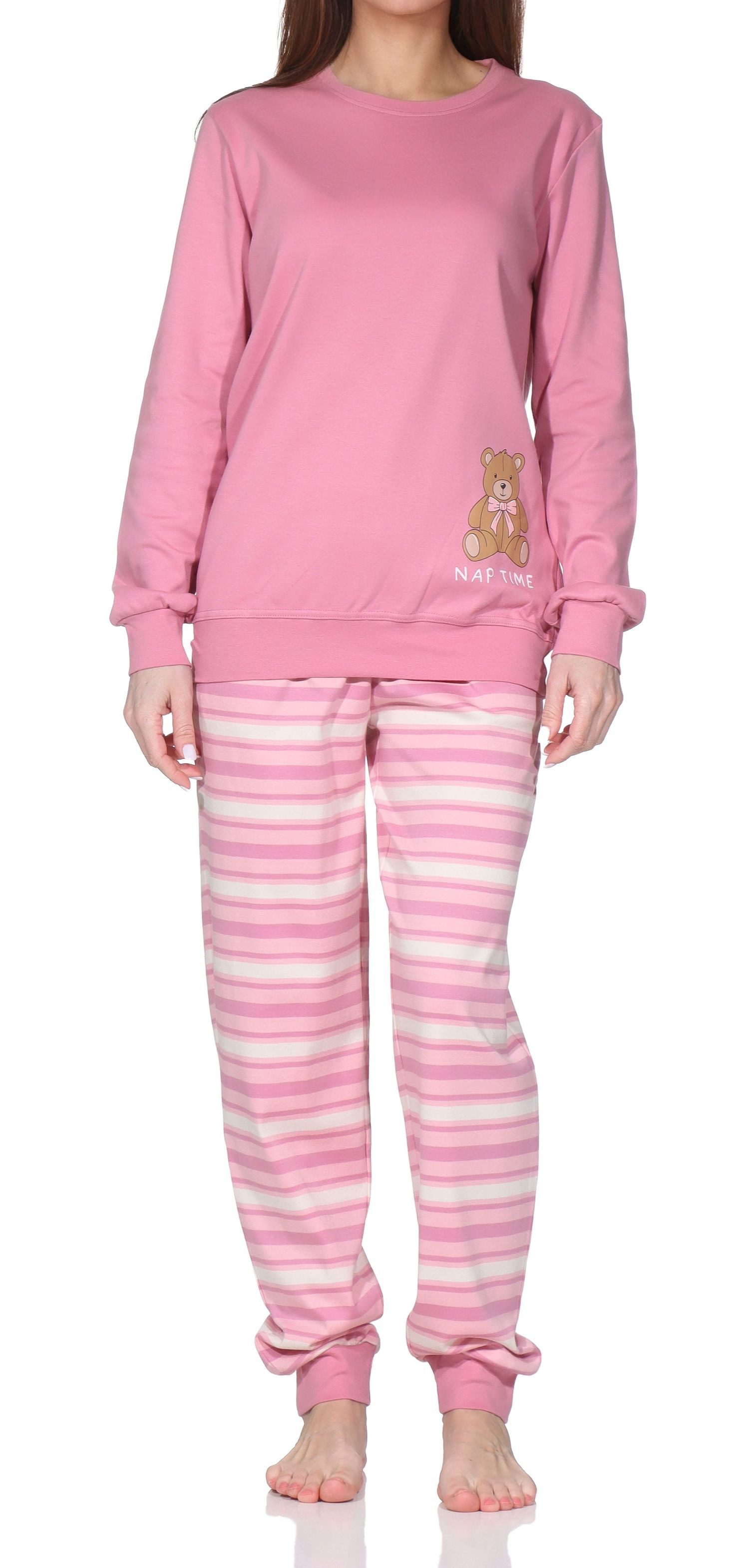 Normann Pyjama Normann Damen Pyjama in Kuschel Interlock Qualität + Teddybär Motiv – Bild 2 von 5