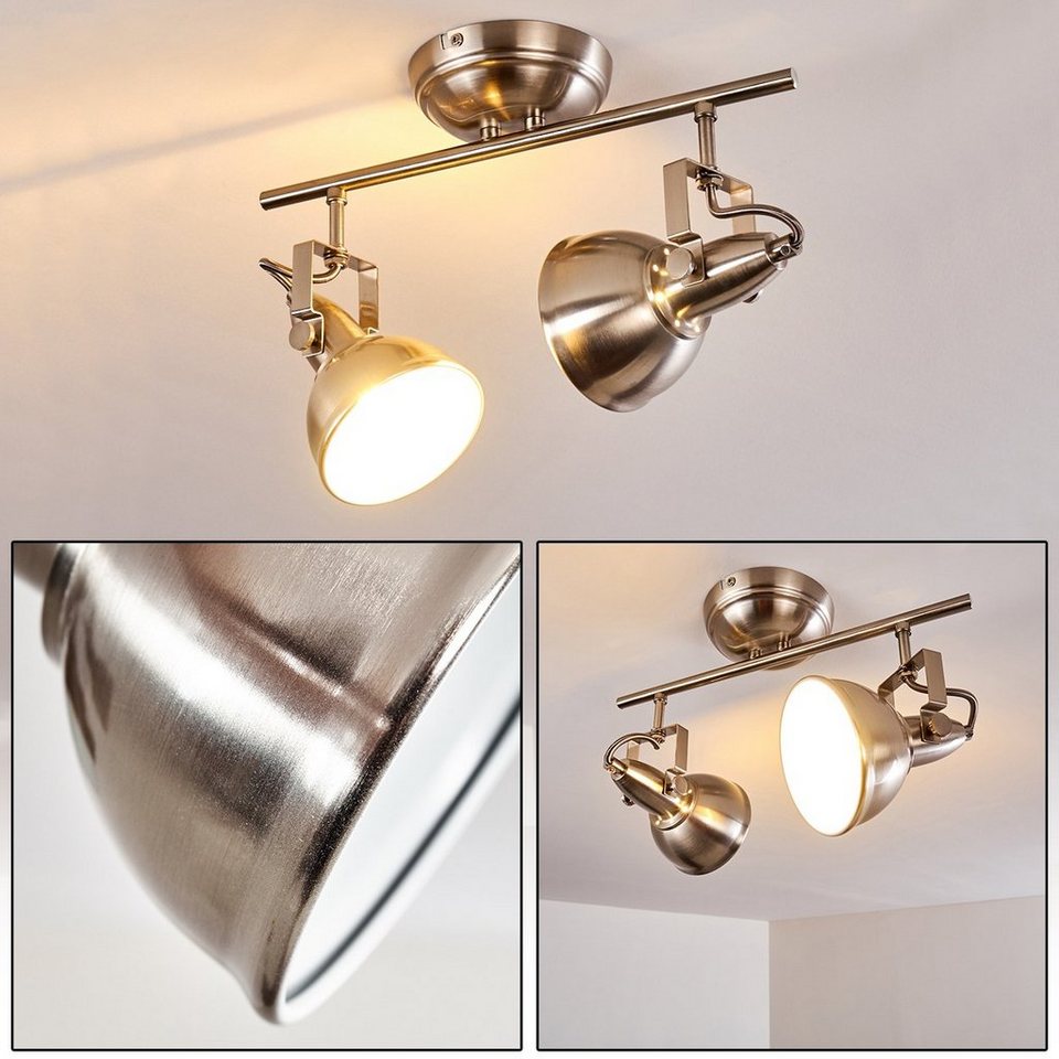 hofstein Deckenleuchte »Arazane« Deckenlampe aus Metall in  Nickel-matt/Weiß, ohne Leuchtmittel, mit verstellbaren Strahlern, 2xE14,  Spot im Retro/Vintage Design