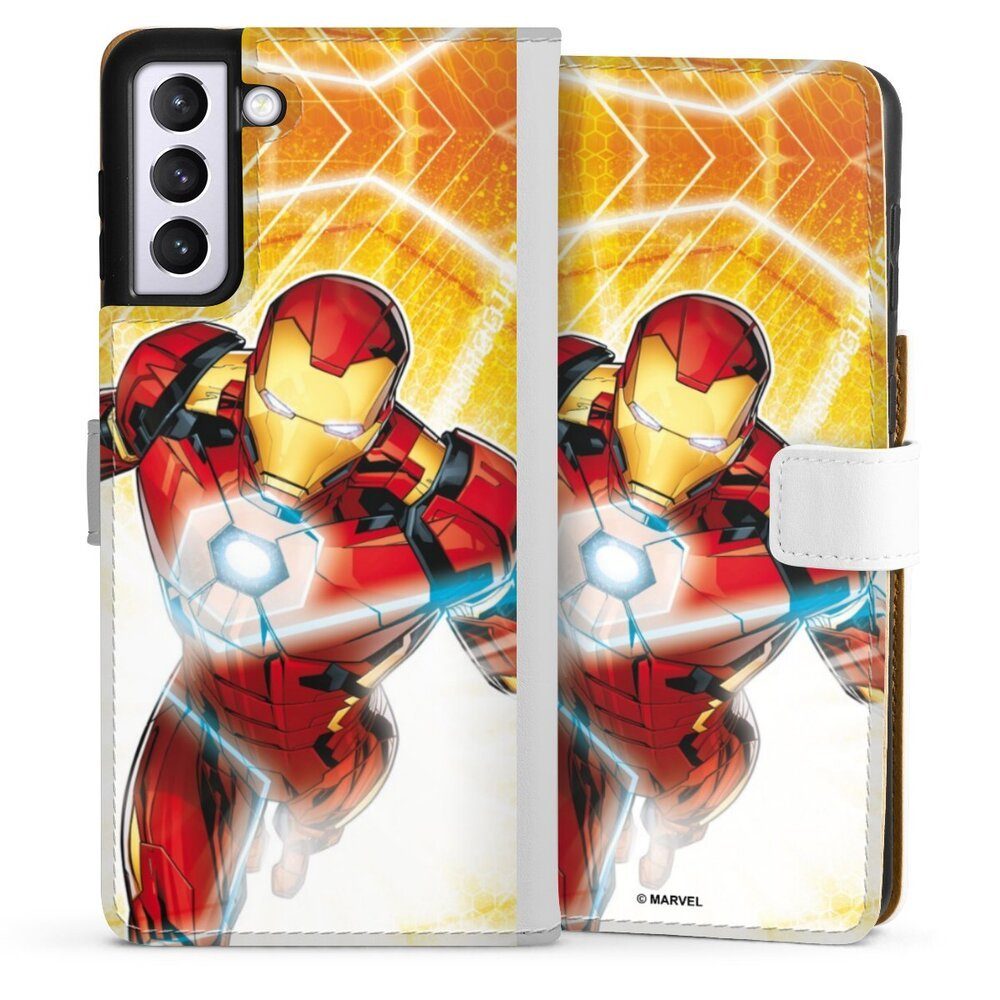 DeinDesign Handyhülle Iron Man on Fire, Samsung Galaxy S21 Plus 5G Hülle Handy Flip Case Wallet Cover