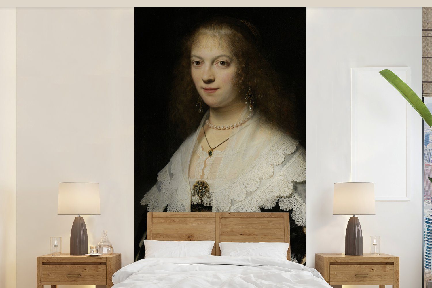 MuchoWow Fototapete Porträt einer Frau, möglicherweise Maria Trip - Gemälde von Rembrandt, Matt, bedruckt, (2 St), Vliestapete für Wohnzimmer Schlafzimmer Küche, Fototapete