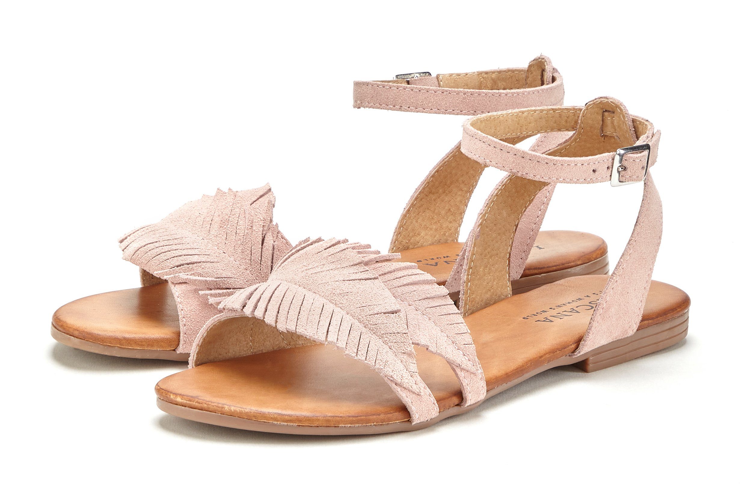 LASCANA Sandale Sandalette, Sommerschuh aus Leder mit modischen Fransen