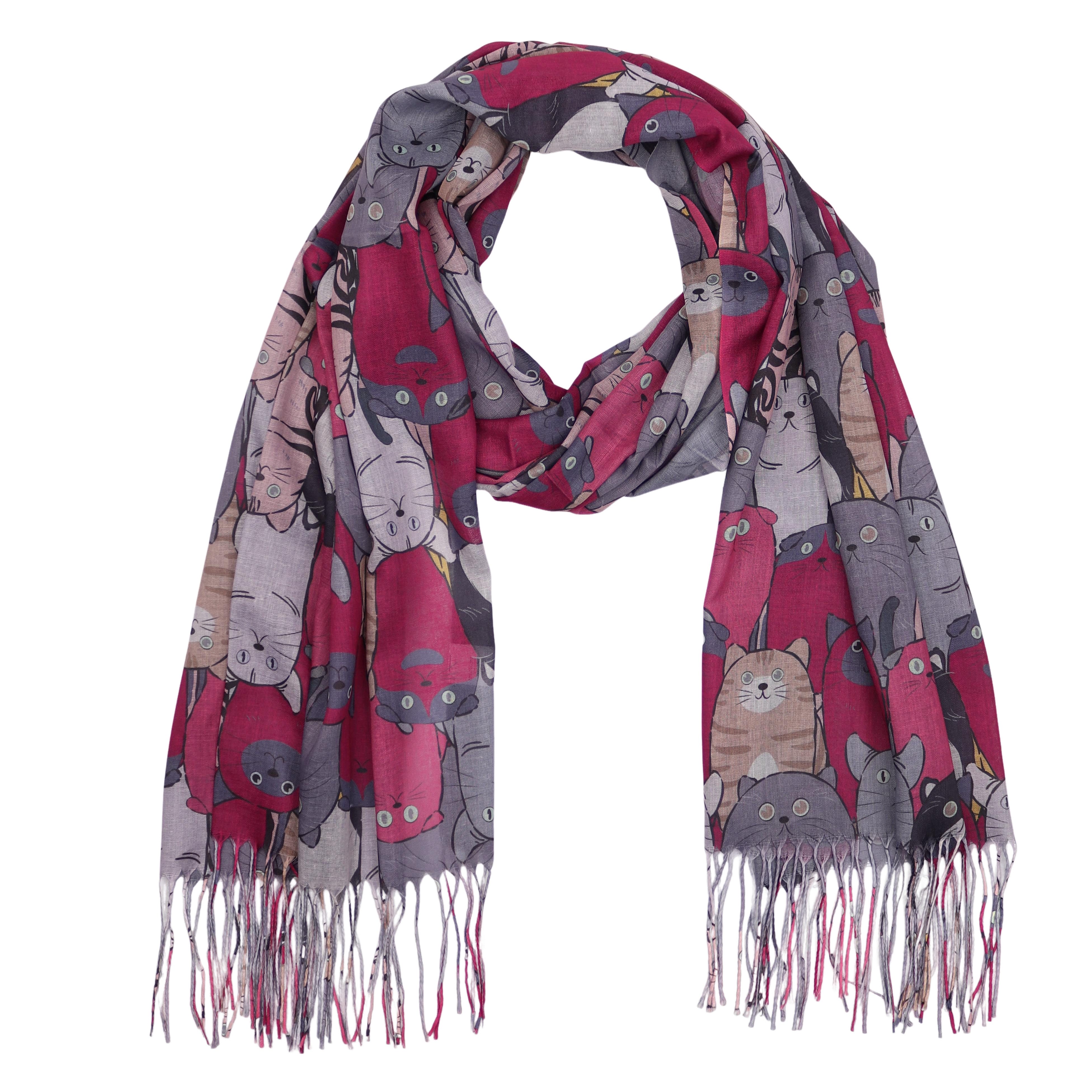 MIRROSI Modeschal Weicher & Leicht Großes Schal, ca.70x185cm, Katzen Print, (70% Viskose 30% Baumwolle, Atemberaubende Designs), Damen Halstuch Stola ideal für Frühling, Sommer und Herbst
