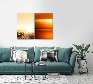Sinus Art Leinwandbild 2 Bilder je 60x90cm Orange Nordsee Ostsee Sand Strand Sonnenuntergang Abendröte