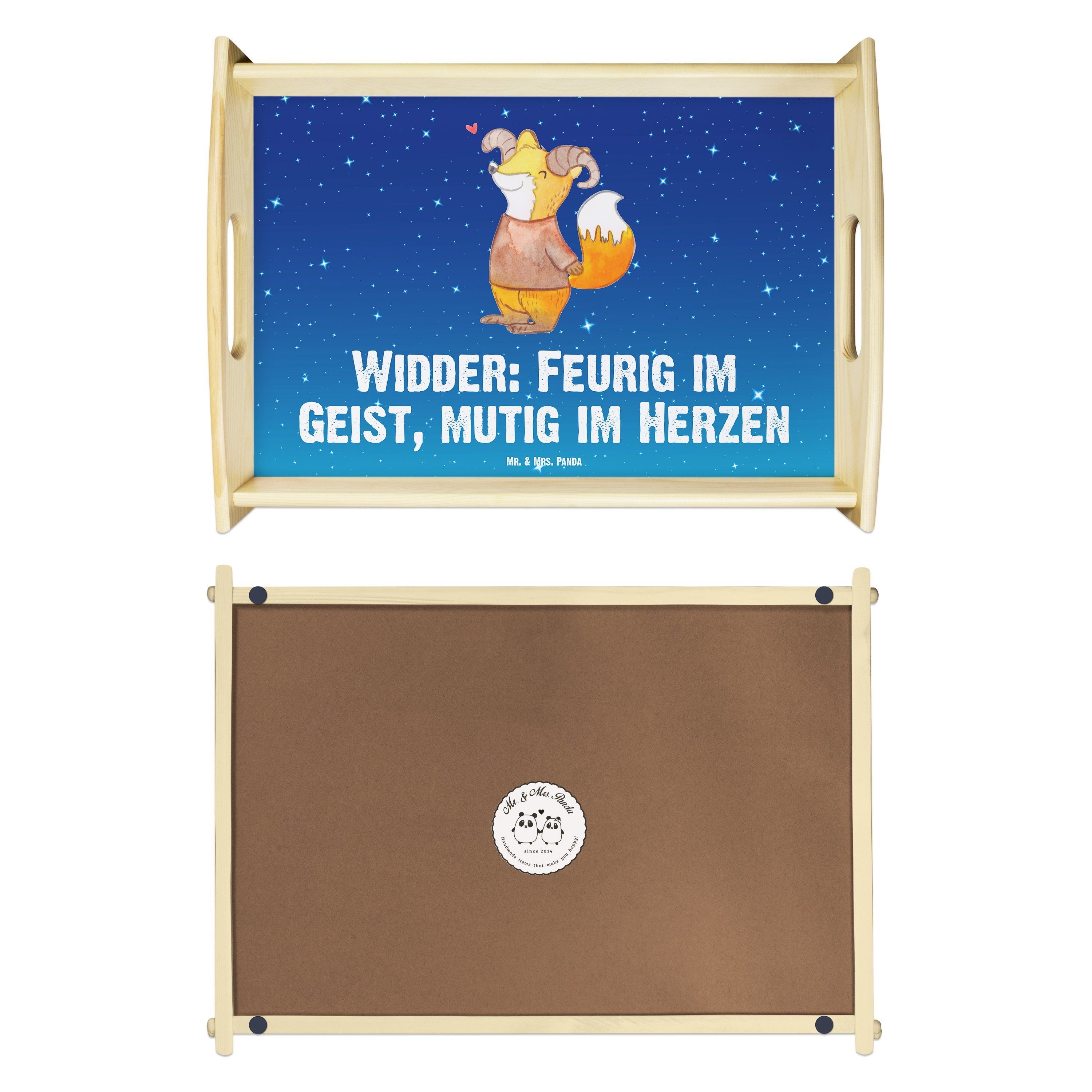 Tablett Sternenhimmel Küche, Echtholz Geschenk, (1-tlg) - lasiert, Panda Holztablett, & Widder Blau Astrologie - Mr. Mrs.