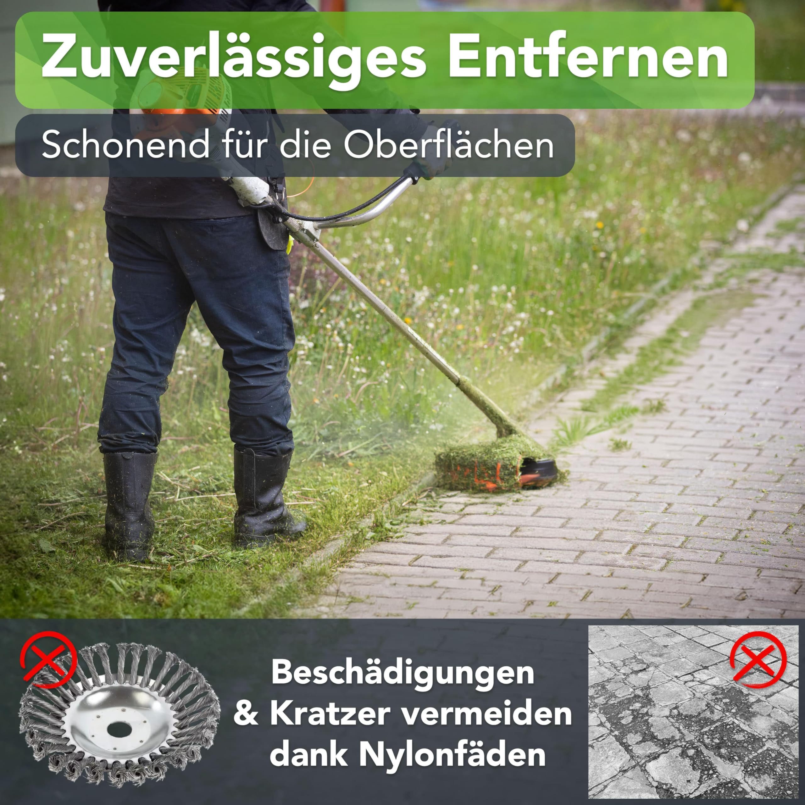 Laakfeld Unkrautstecher Unkrautbürste für Freischneider & Motorsense 32 PA 66 Nylonfäden, Wildkrautbürste für Motorsense - universal Unkraut-Bürste Aluminium