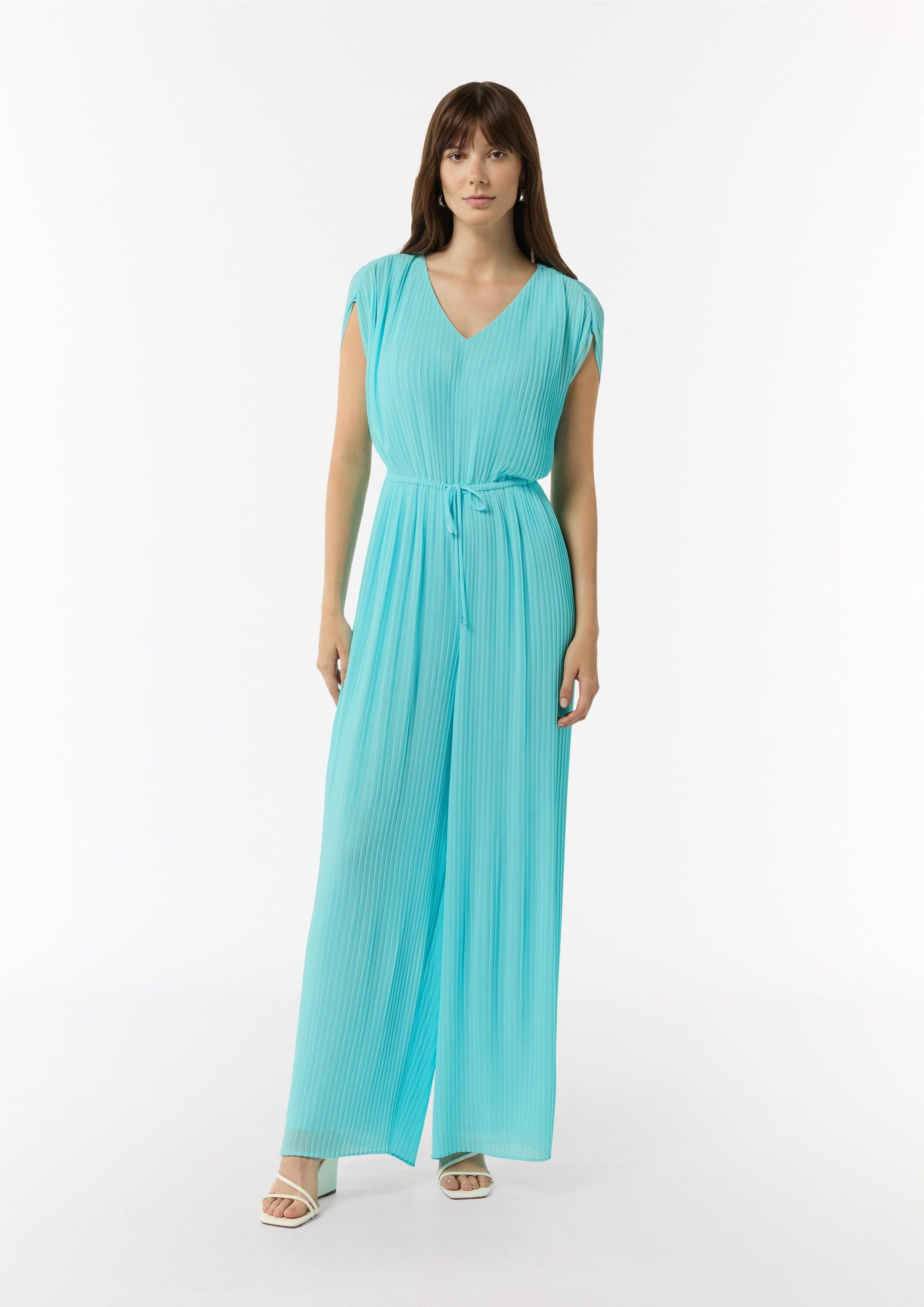 comma Jumpsuit Overall Plissee-Jumpsuit mit V-Ausschnitt