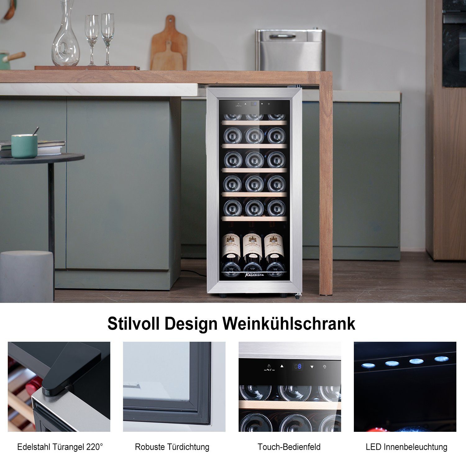 5. Bild von kalamera Weinkühlschrank KRC-51FCSS, für 18 Standardflaschen á 0,75l,5-18°C