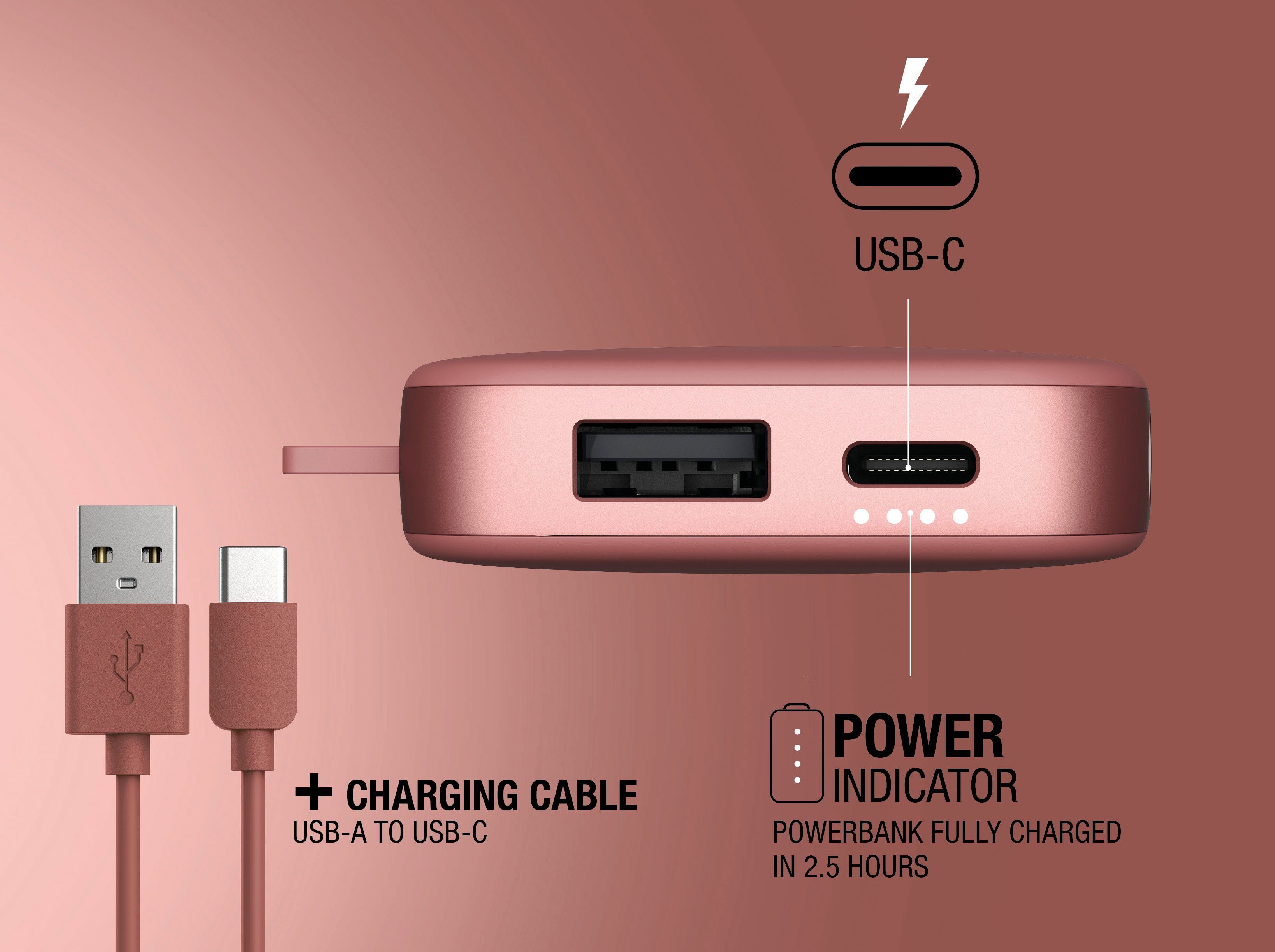 (5 6000mAh Power V) USB-C, Fast Powerbank Fresh´n Pack mit Charge Rebel rot
