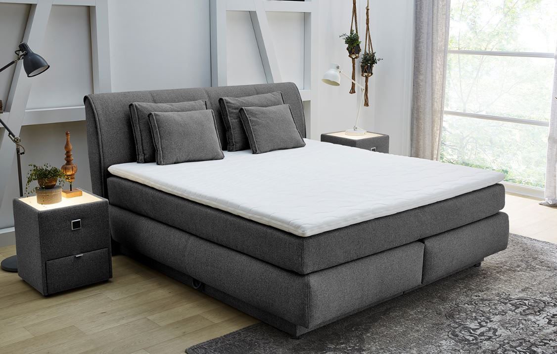 Jockenhöfer Gruppe Boxspringbett CARLA, wahlweise mit Bettkasten, Inkl. Topper & 4 Kissen (Mit Bonnell- oder Taschenfederkernmatratze H2-H4), wahlweise mit Chenille oder Webstoff bezogen, 160x200cm oder 180x200