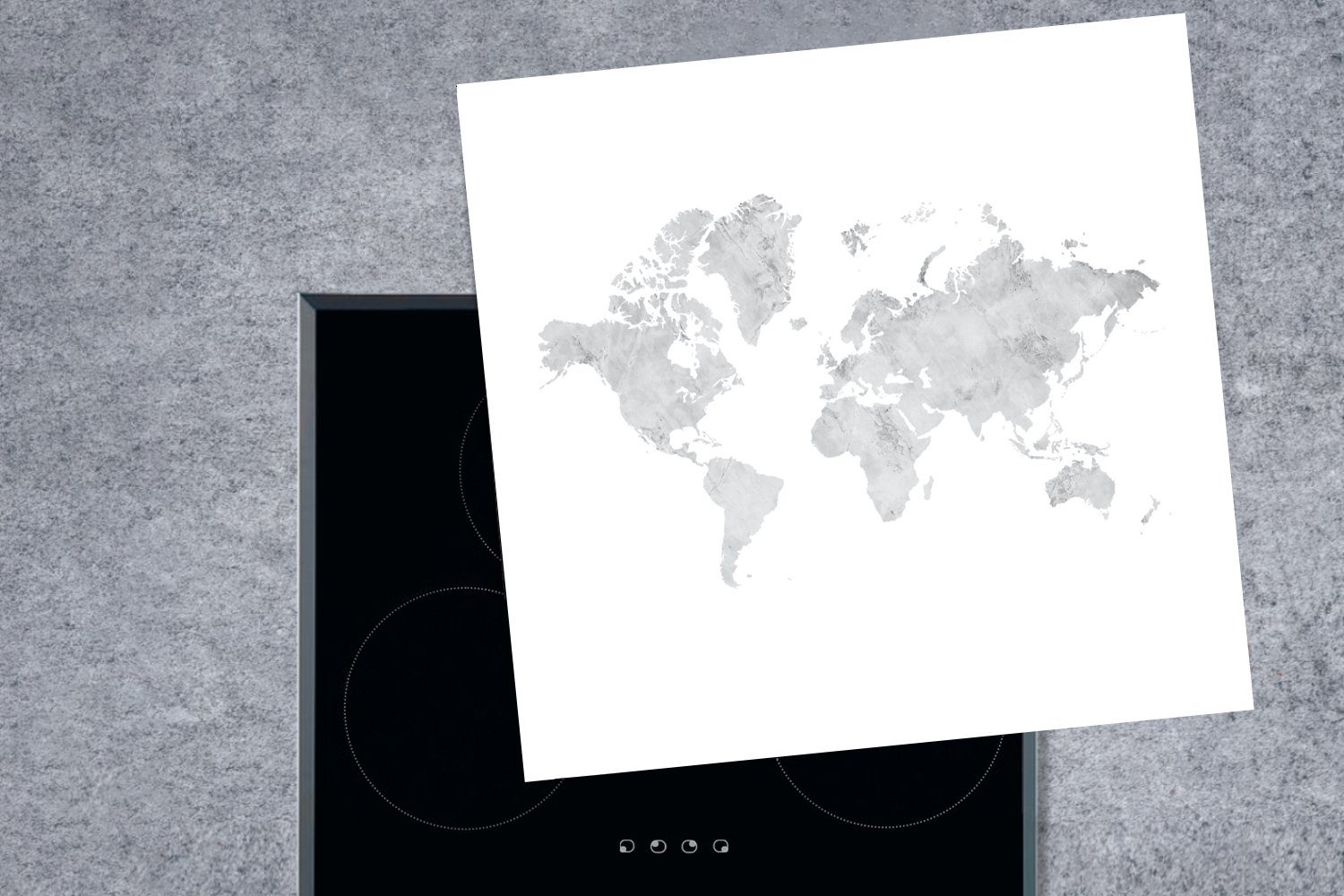 tlg), cm, 78x78 Grau, für Vinyl, Herdblende-/Abdeckplatte MuchoWow - küche - Weltkarte Ceranfeldabdeckung, Marmor Arbeitsplatte (1
