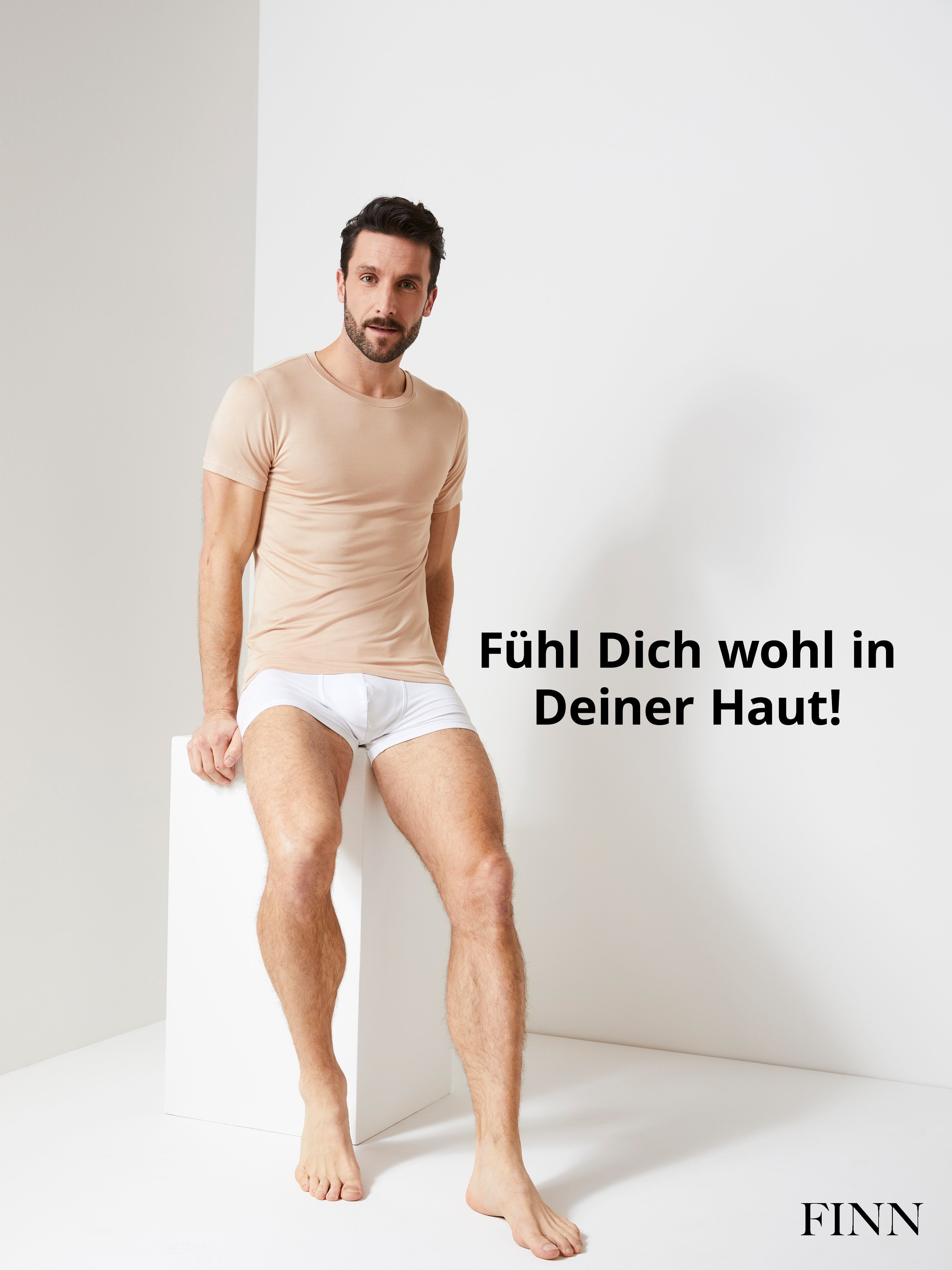 FINN Design Micro-Modal Unterhemd Tragekomfort Stoff, Light-Beige Unterhemd Kurzarm maximaler Herren Rundhals Business feiner mit