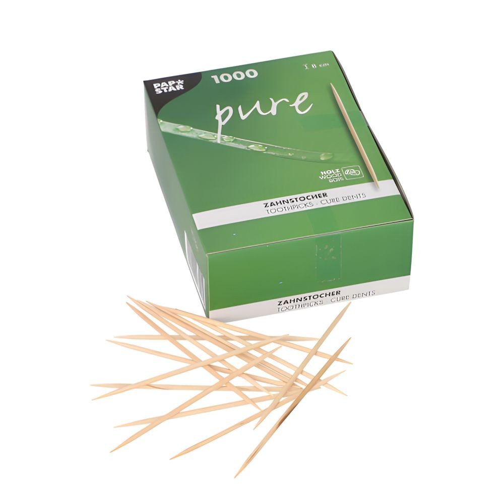 PAPSTAR Zahnstocherspender Zahnstocher, Holz pure rund 8 cm 1000 Stk