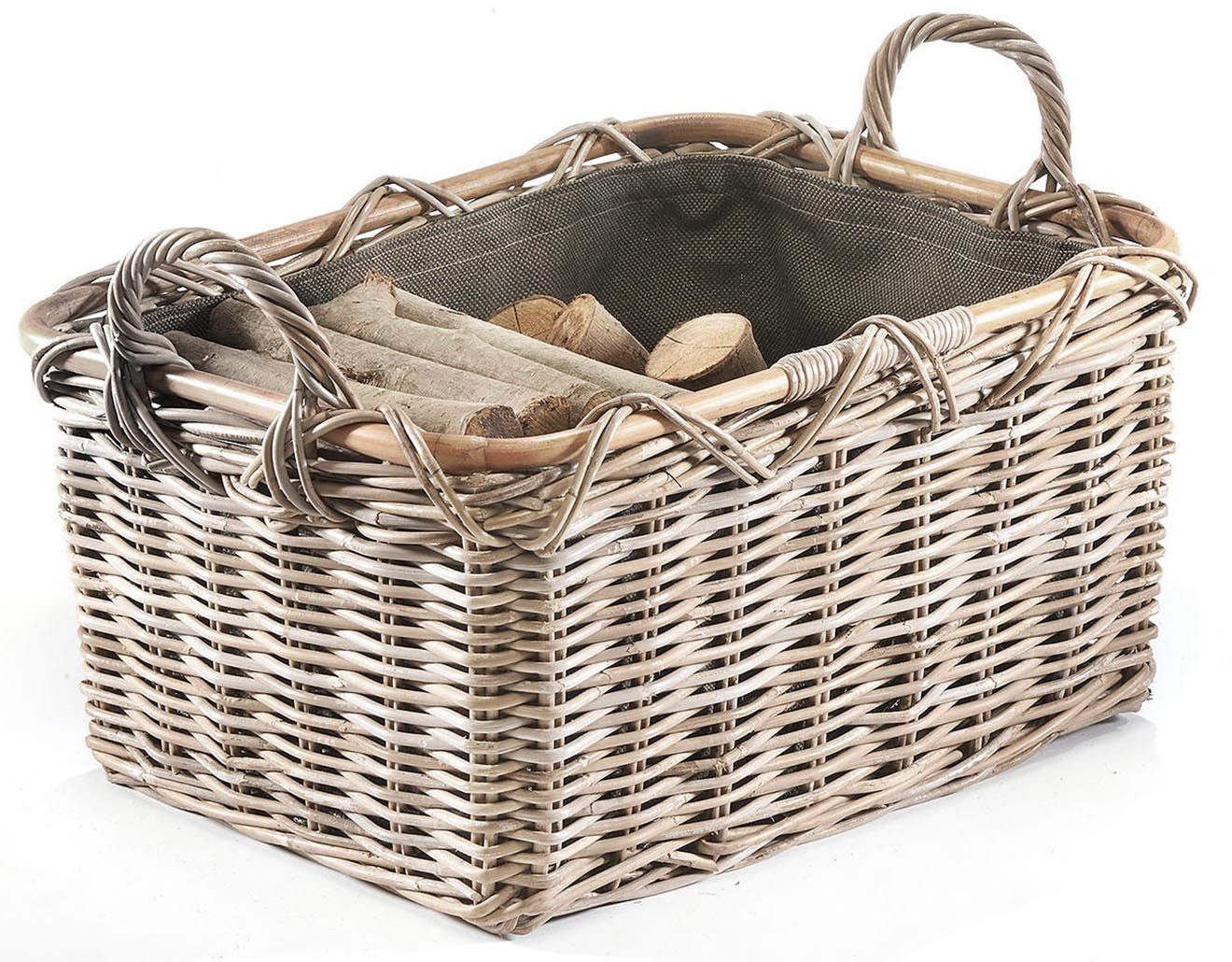 Kobolo Kaminholzkorb Holzkorb Feuerholzkorb, Rattan grau mit Griffen und Le günstig online kaufen