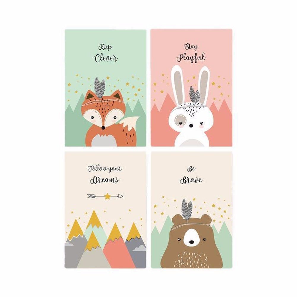 Pippolipo Poster Bilder Babyzimmer Kinderzimmer Deko Wohnzimmer, (4er Set), günstig online kaufen