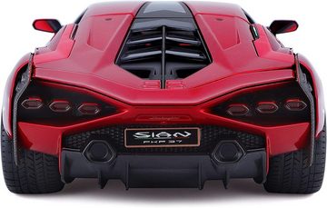 Bburago Modellauto Lamborghini Sian FKP 37 (metallic rot), Maßstab 1:18, Originalgetreue Innenausstattung