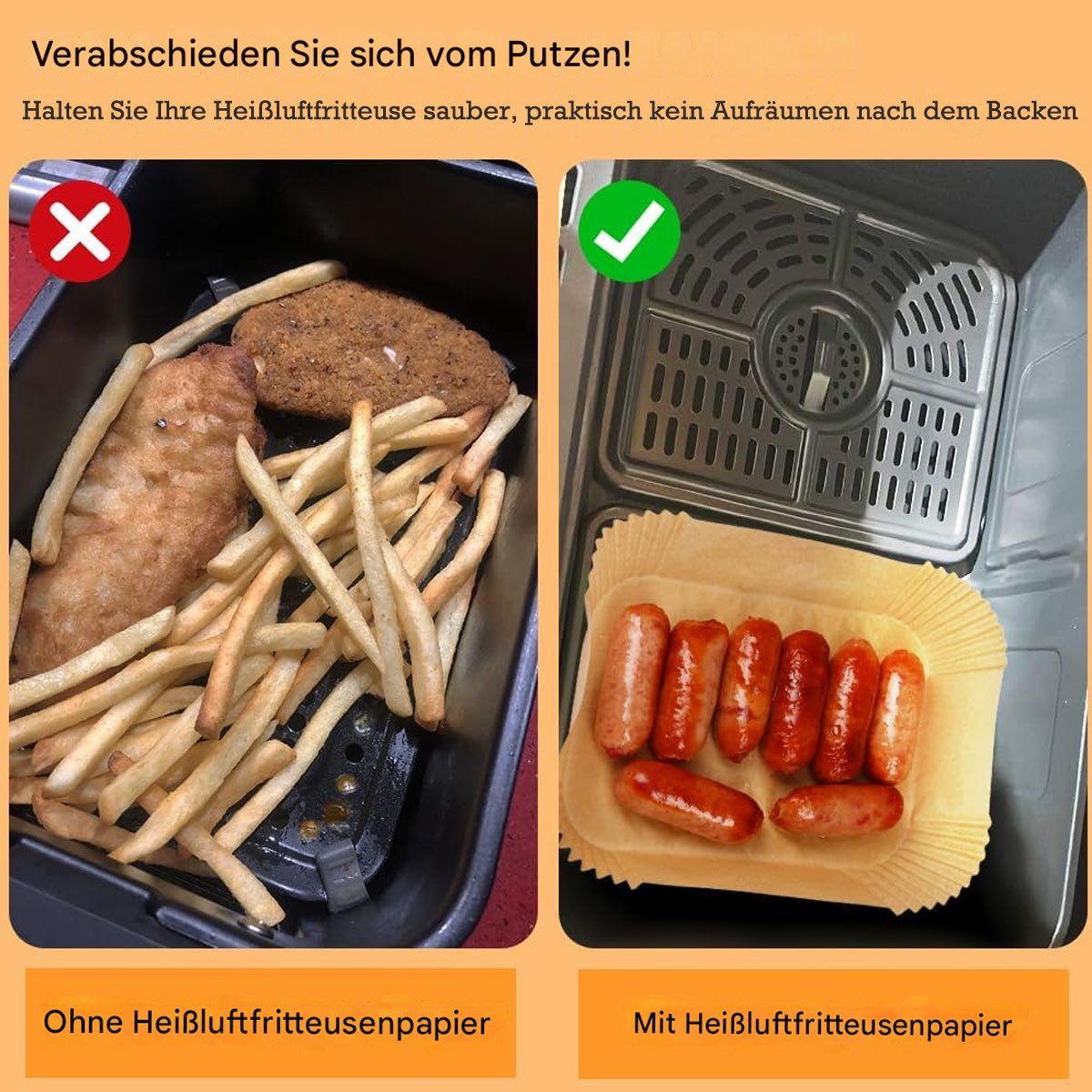 SURFOU Backpapier für Heißluftfritteuse Airfryer Ninja Foodi Flexdrawer/AF500eu 180 St., Lebensmittelsicher,Antihaft, Fettabweisend, Wasserfest, Hitzebeständig – Bild 5 von 5