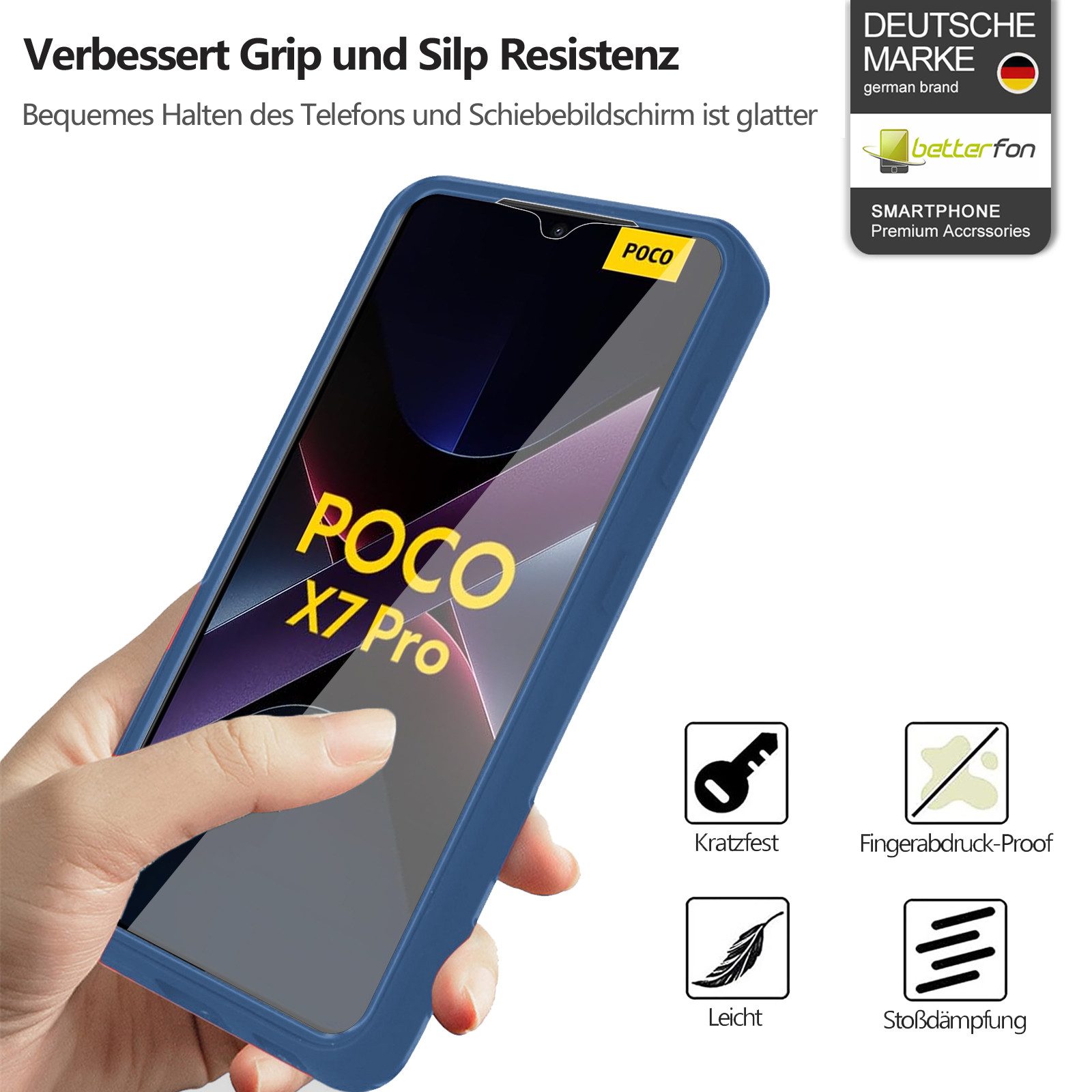 betterfon Handyhülle für Poco X7 Pro 5G 2-teiliges 360° TPU Schutzcase, Vollschutz Case mit integriertem Displayschutz und klarer Sicht