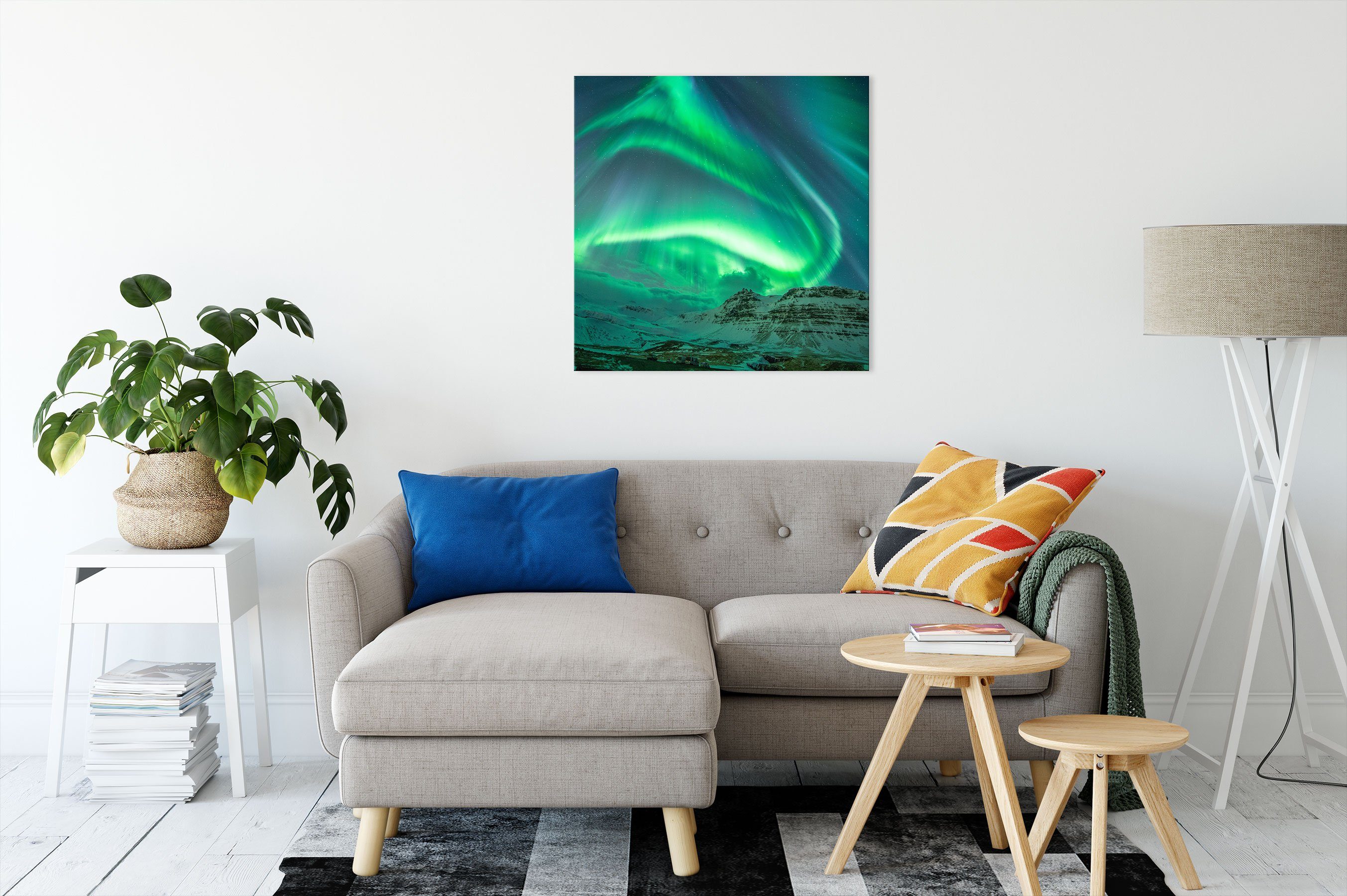 Pixxprint Leinwandbild Nordlichter über Island, über St), (1 Island Zackenaufhänger Nordlichter Leinwandbild inkl. fertig bespannt