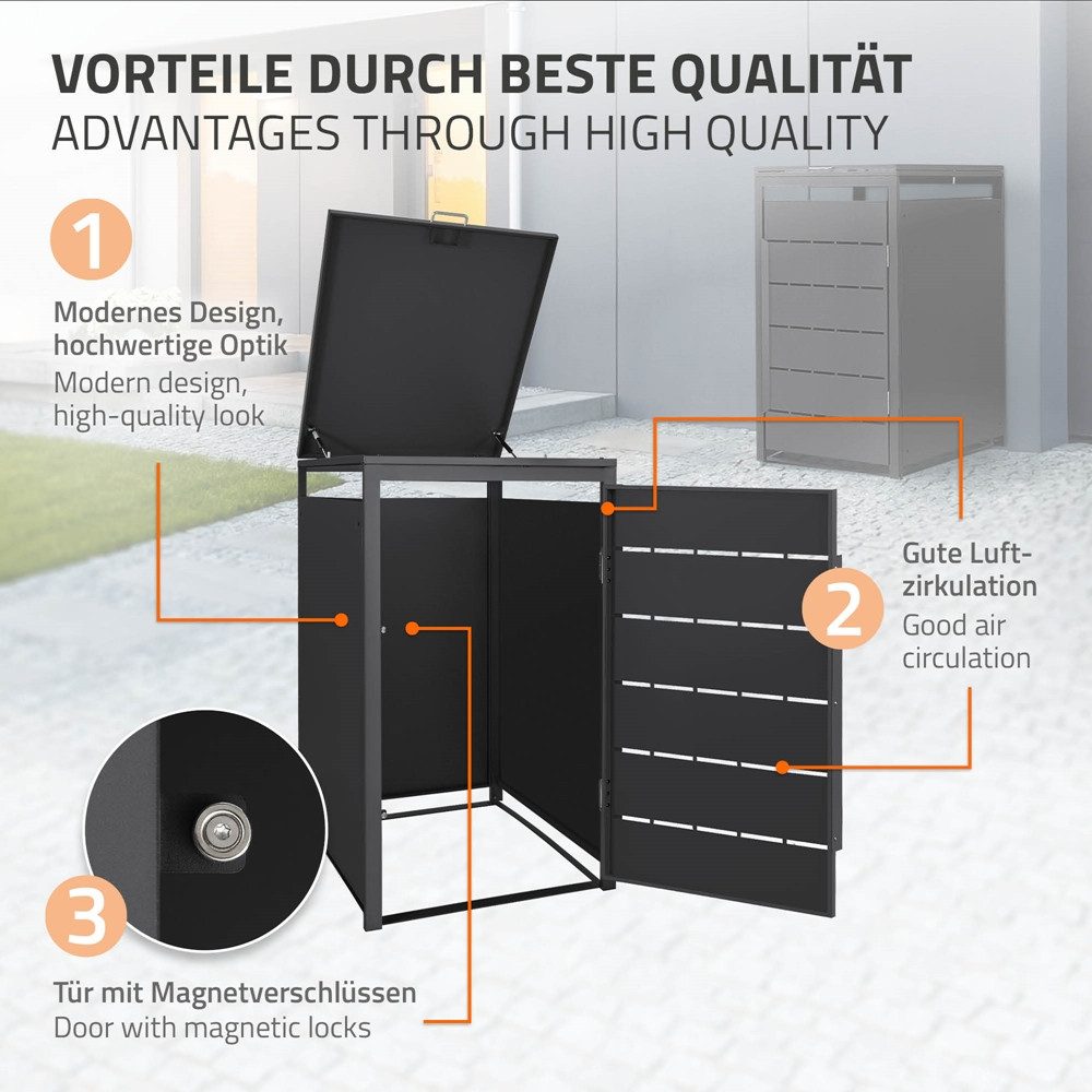 ML-DESIGN Mülltonnenbox Müllbox aus Stahl wetterfeste Mülltonnen Verkleidung Mülltonnengarage, Mülltonnencontainer mit Klappdeckel/Tür für 1 Tonne 120 oder 240 Liter