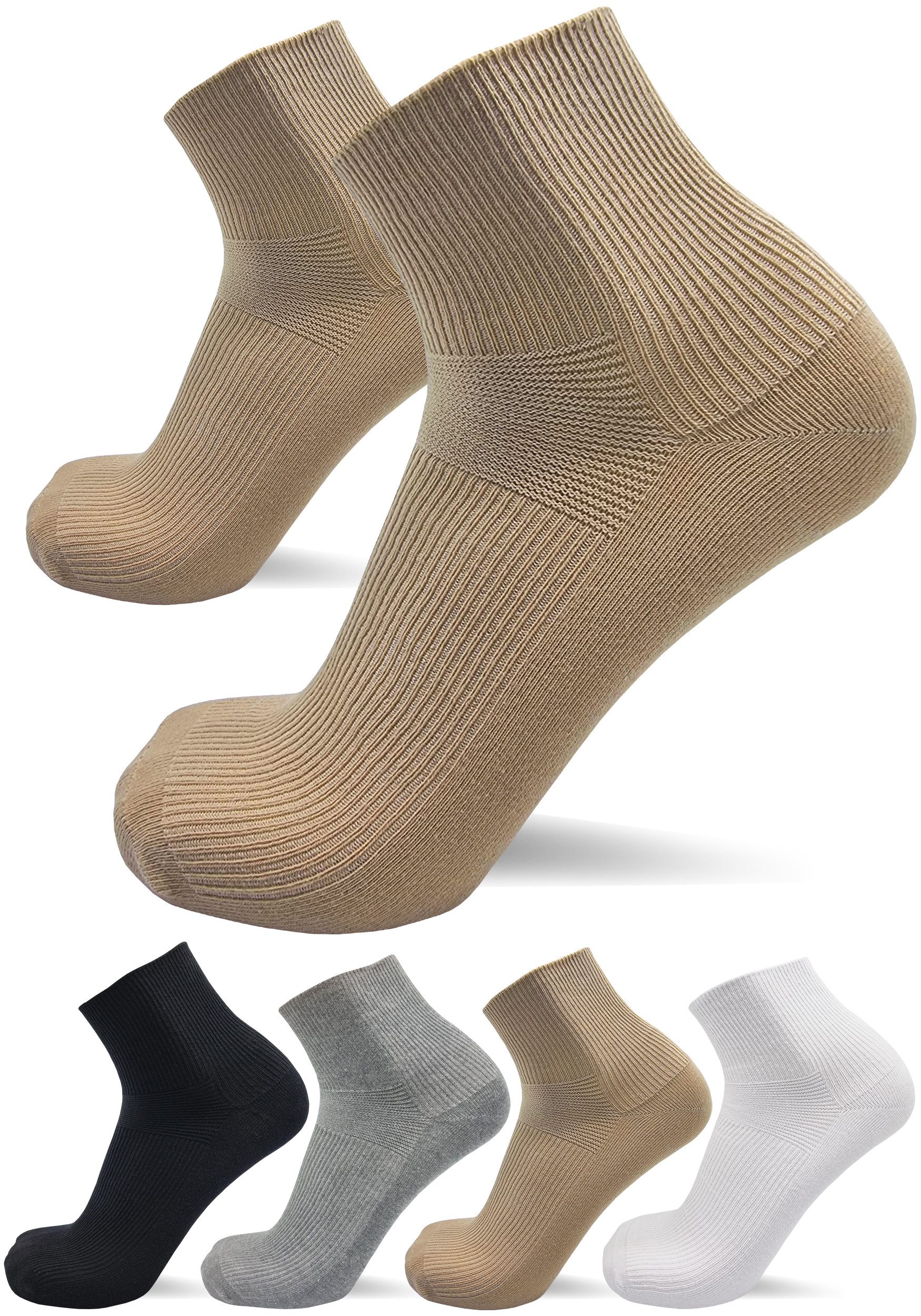 sogzz Diabetikersocken 6-12 Paar Kurzsocken ohne Gummi ohne Naht 80% Baumwolle Damen Herren (Diabetiker Socken kurz ohne Gummibund, 6-Paar)