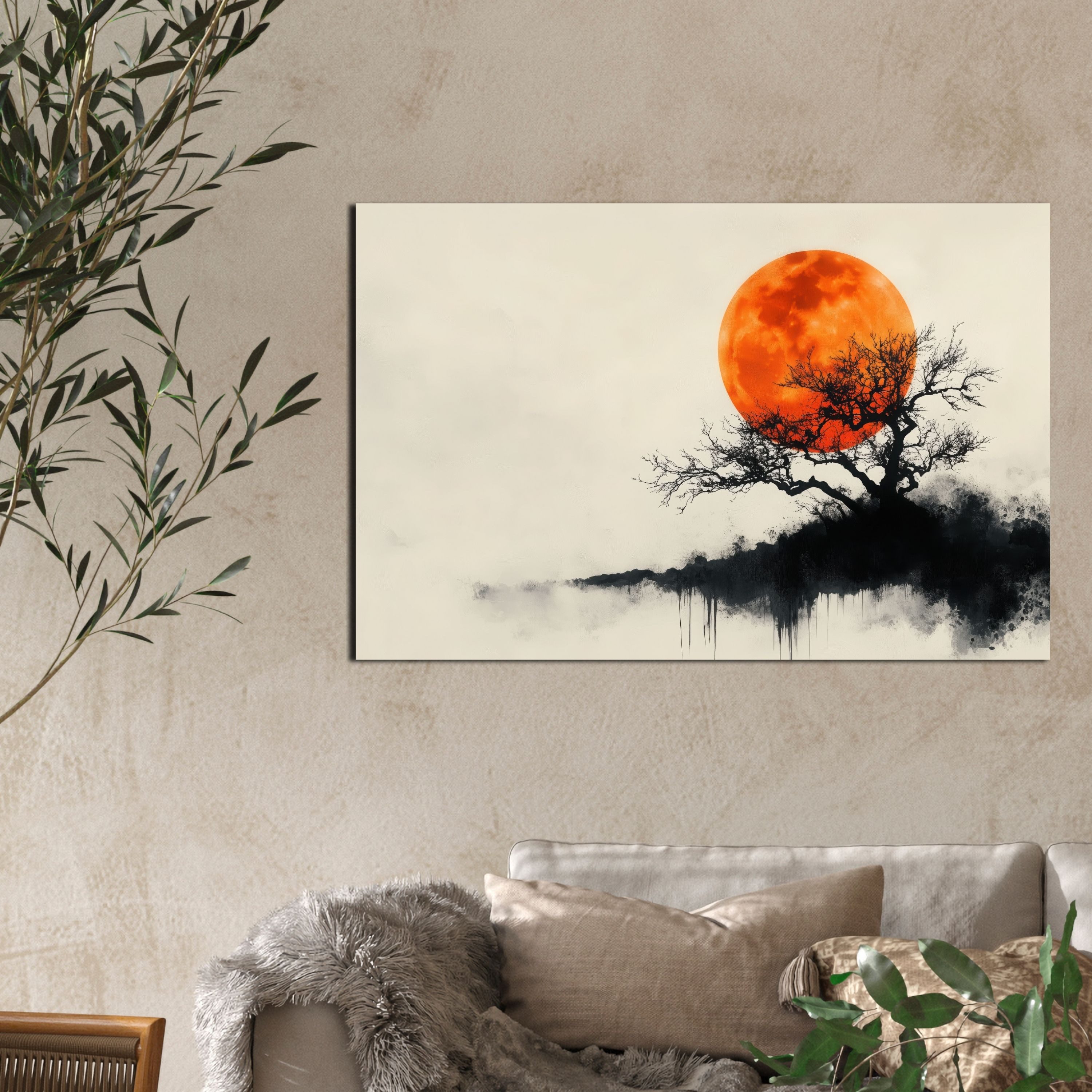 DARO Design Leinwandbild Modern Abstrakt Wandbilder XXL Wandbild Wand Deko Leinwand Bilder, (Sonne Baum Japan - Bild groß Wohnzimmer Schlafzimmer Küche Esszimme – Bild 4 von 5
