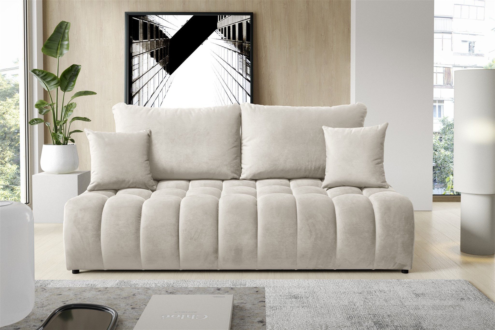 Fun Möbel 3-Sitzer Sofa mit Schlaffunktion NINA in Stoff Soft (Plüsch), inkl. 2 x Rückenkissen und. 2 x Zierkissen