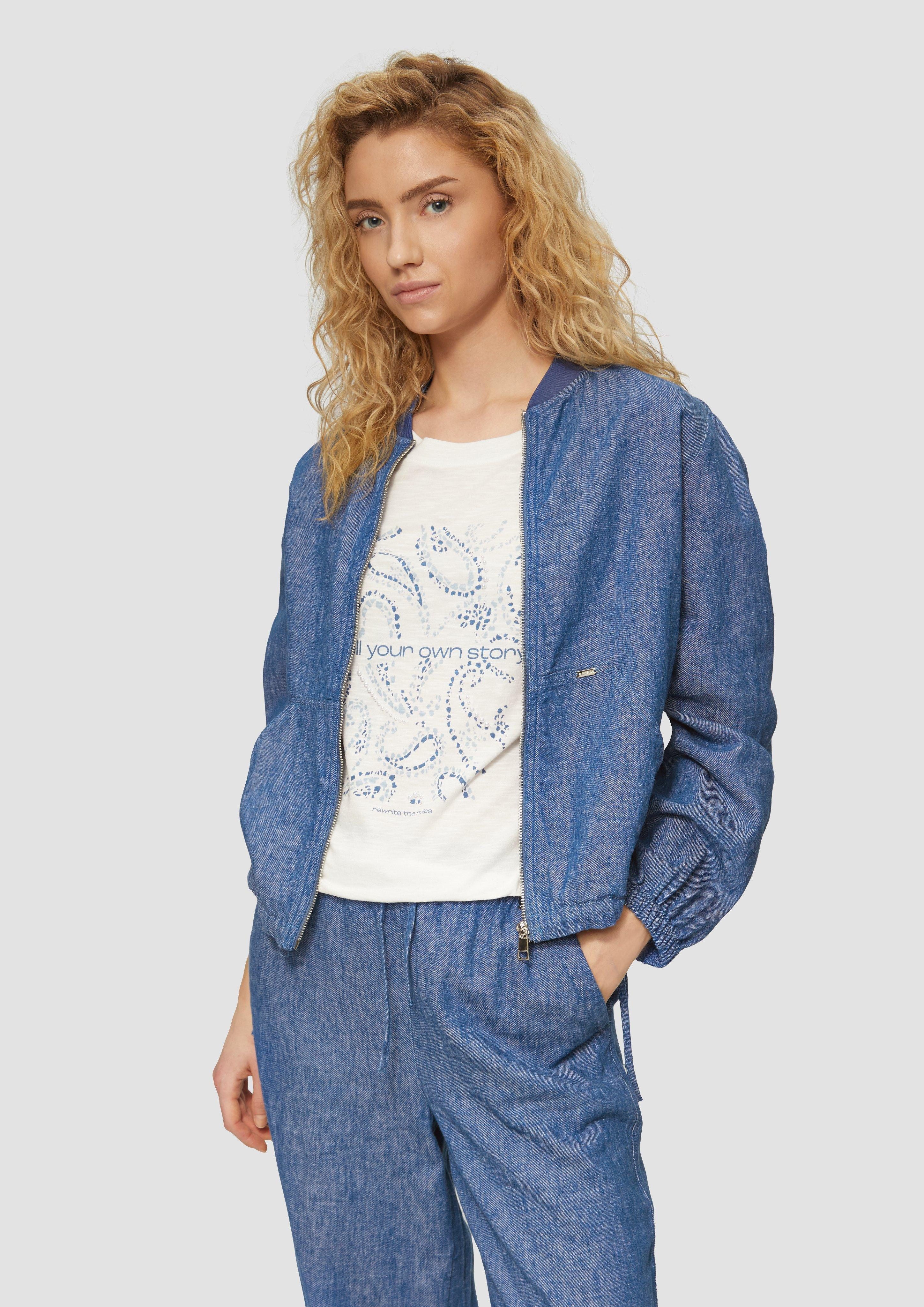 s.Oliver Funktionsjacke Leinenmix-Blouson mit Raffungen Rippbündchen günstig online kaufen