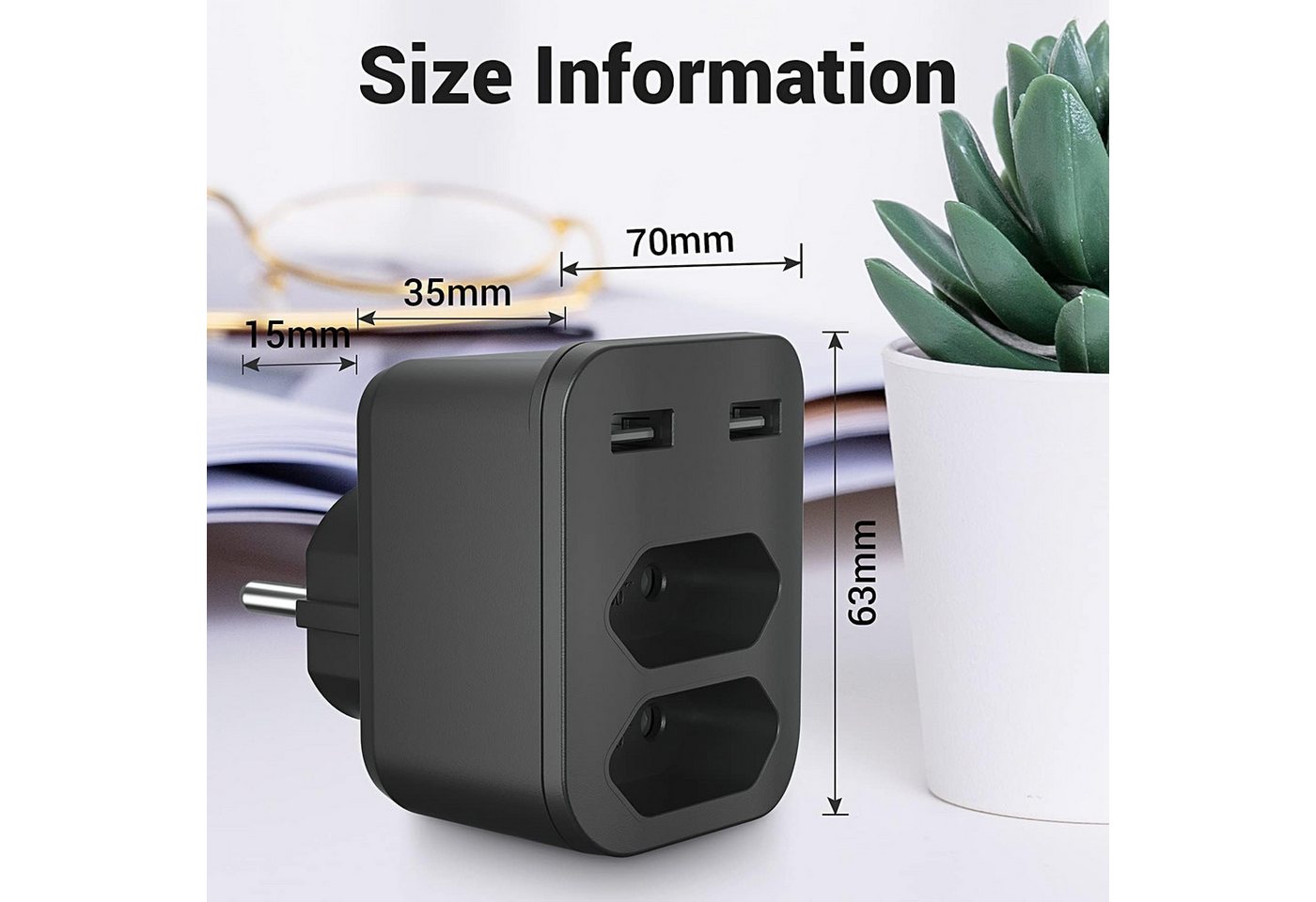 Thumbnail - LA CUTE Doppelstecker 4-in-1 Mehrfachsteckdose USB 4000W Adapter Schwarz Mehrfachsteckdose 4-fach (2x Euro-Steckplätze (...