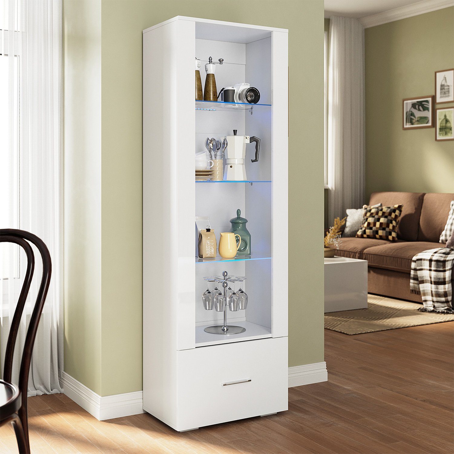 SONNI Glasvitrine Glasvitrinen mit led beleuchtung,55x35x172cm,weiB hochgla günstig online kaufen