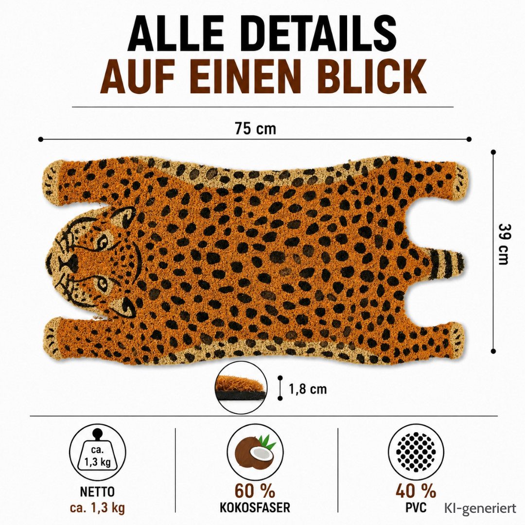 Topanbieter999 Fußmatte Türmatte Tierform Design rutschfest, Tiger – Bild 3 von 5