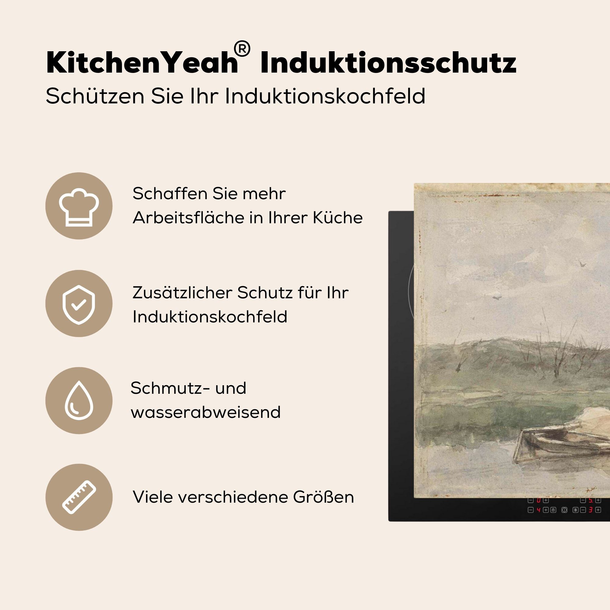 Sandkahn für (1 küche - Herdblende-/Abdeckplatte Gemälde Vinyl, 83x51 tlg), von cm, Arbeitsplatte Mauve, MuchoWow Ceranfeldabdeckung, Anton