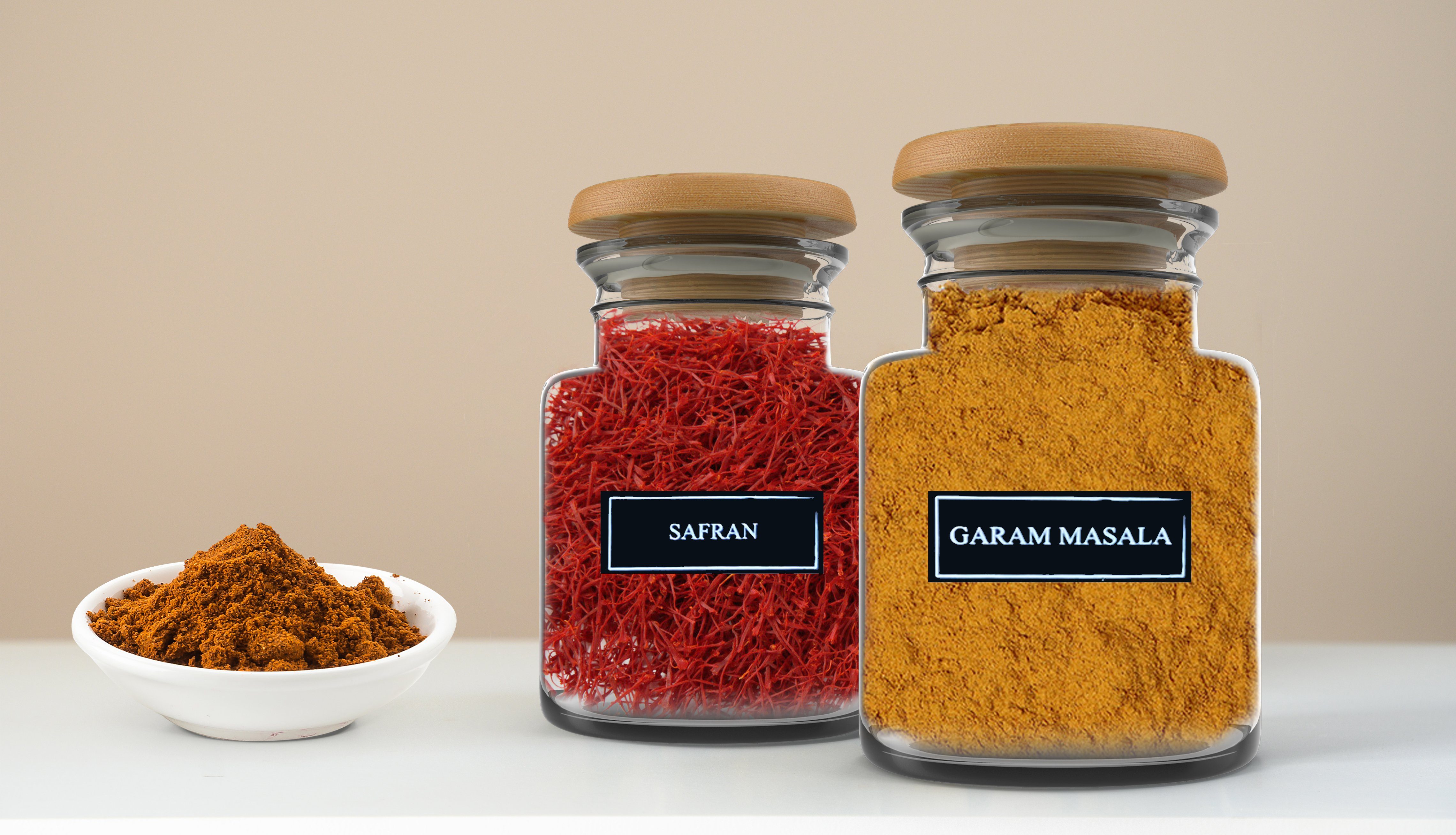 Montegoni Etiketten 144 Stk. Rund oder 195 Rechteckige Gewürzetiketten selbstklebend, Wasserfest Gewürzaufkleber Vorratsetiketten - Gewürzgläser Etiketten