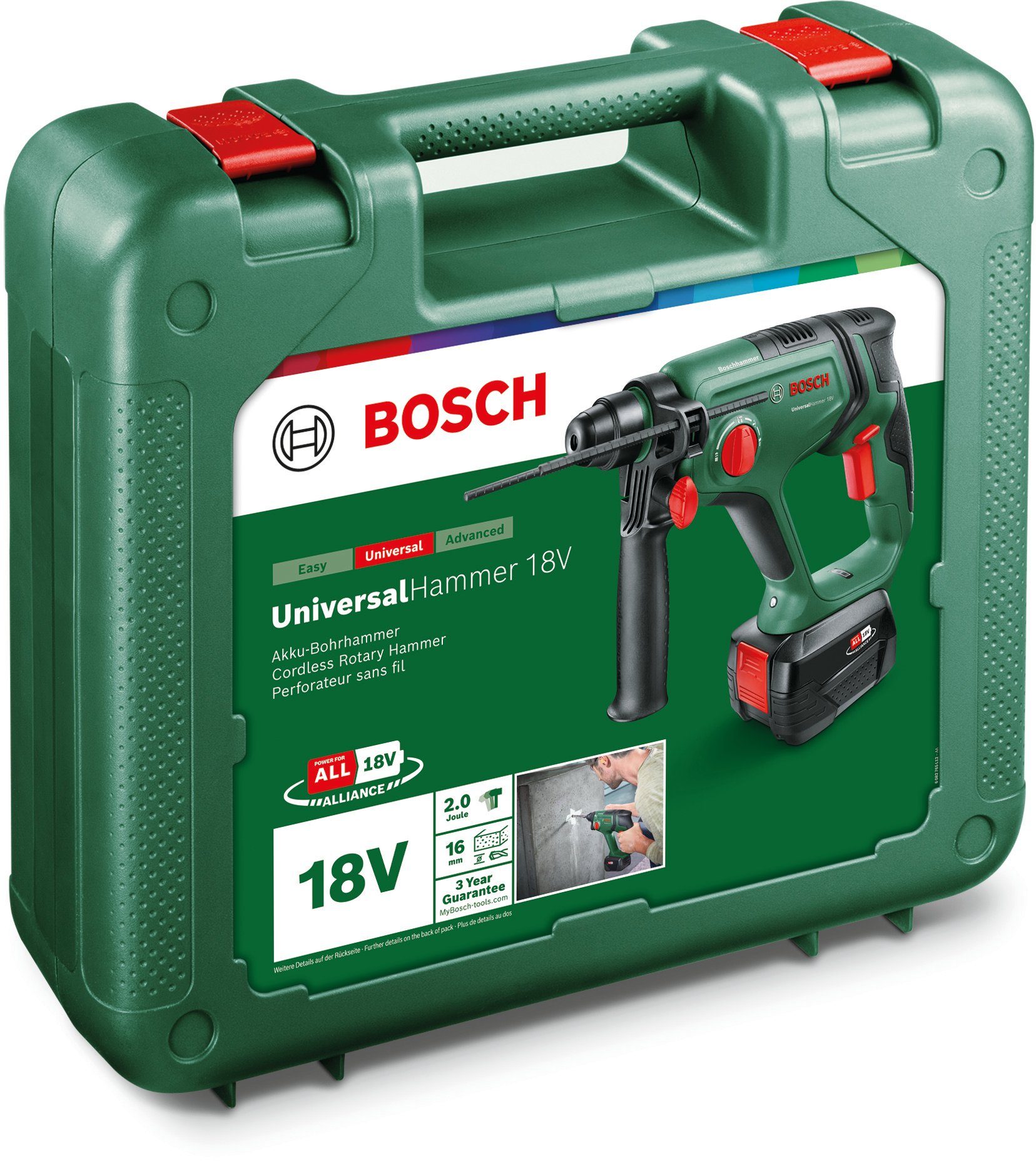 und Ladegerät Bosch & Home 1 UniversalHammer, Garden mit 18V/4,0Ah Akku-Bohrhammer Akku AL
